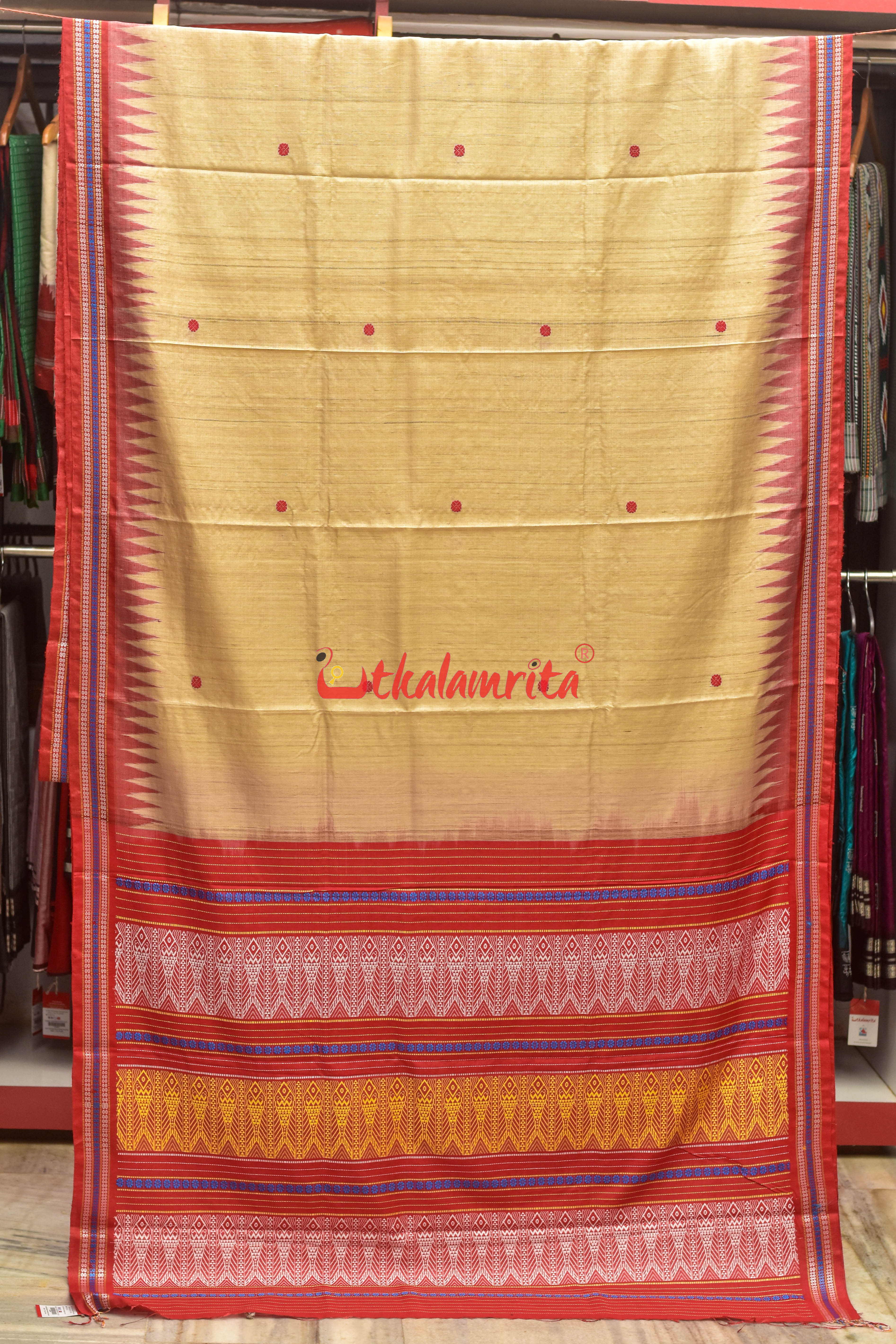Natural Red Rudraksha Border Jaala Anchal Tussar Saree