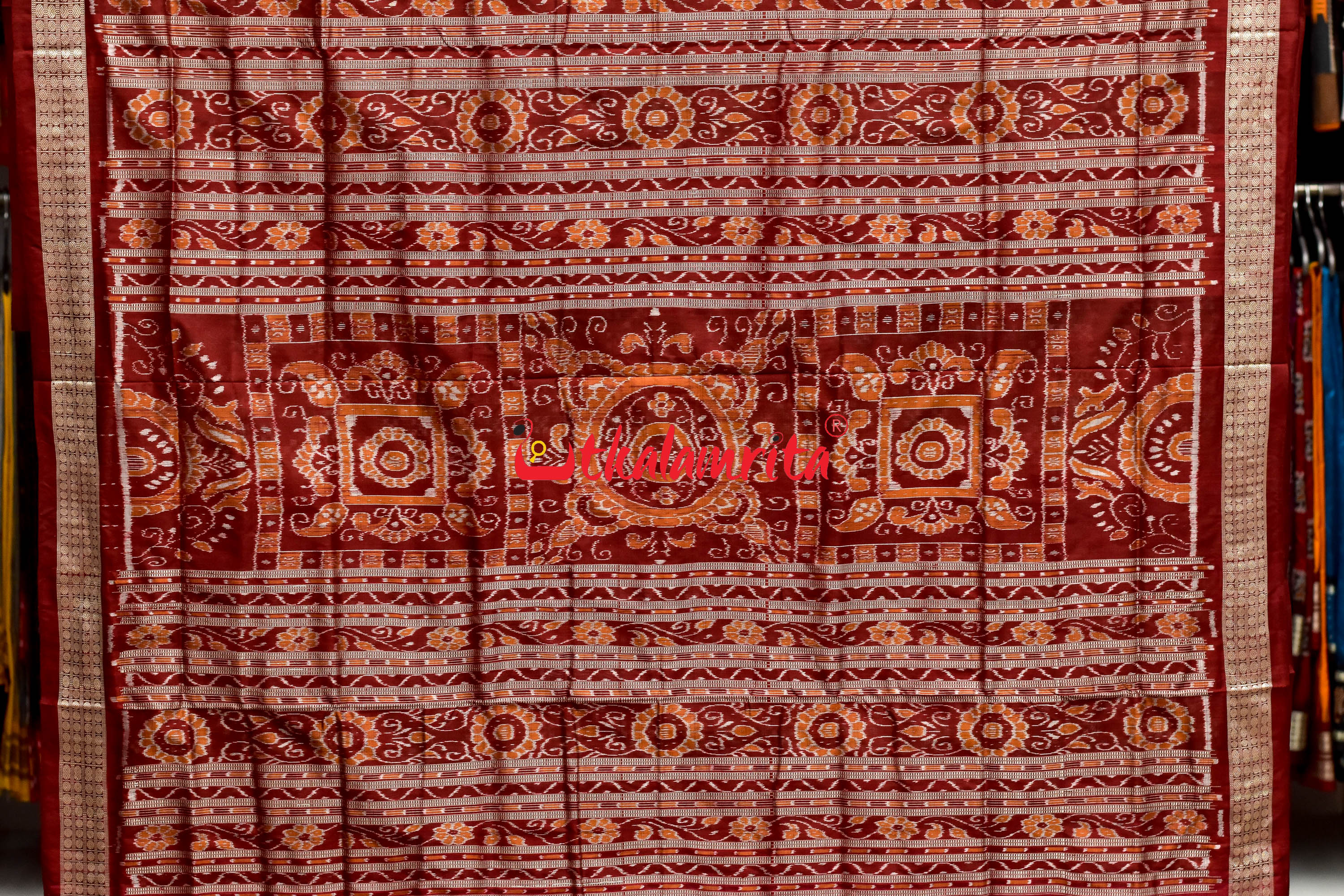45 Kuthi Mehndi Maroon Pasapali Silk Saree