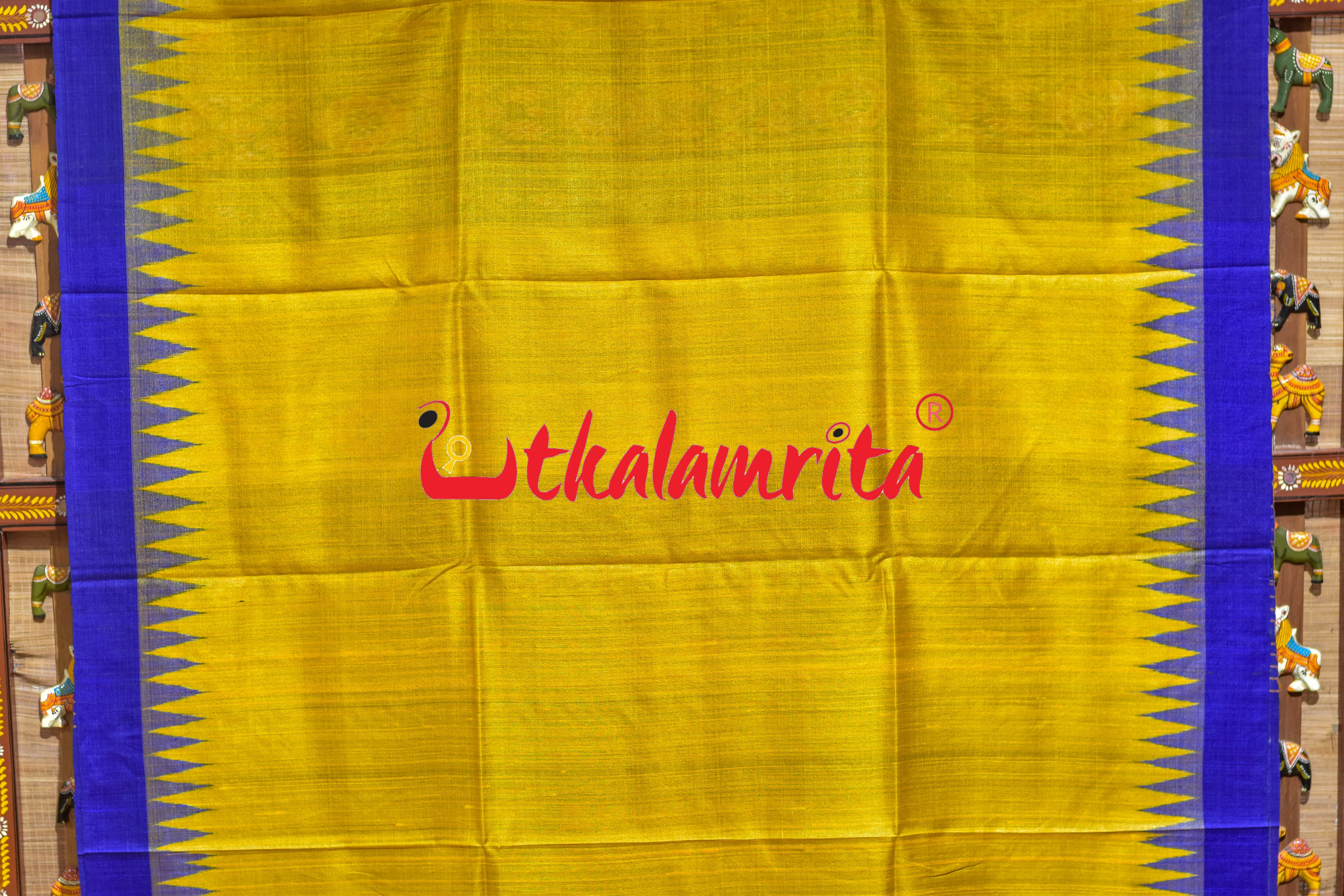 Maize Yellow Blue Gopalpur Tussar Silk Saree
