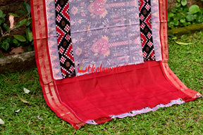 Grey Tribal Phuldani Pasapali Border Sambalpuri Cotton Saree