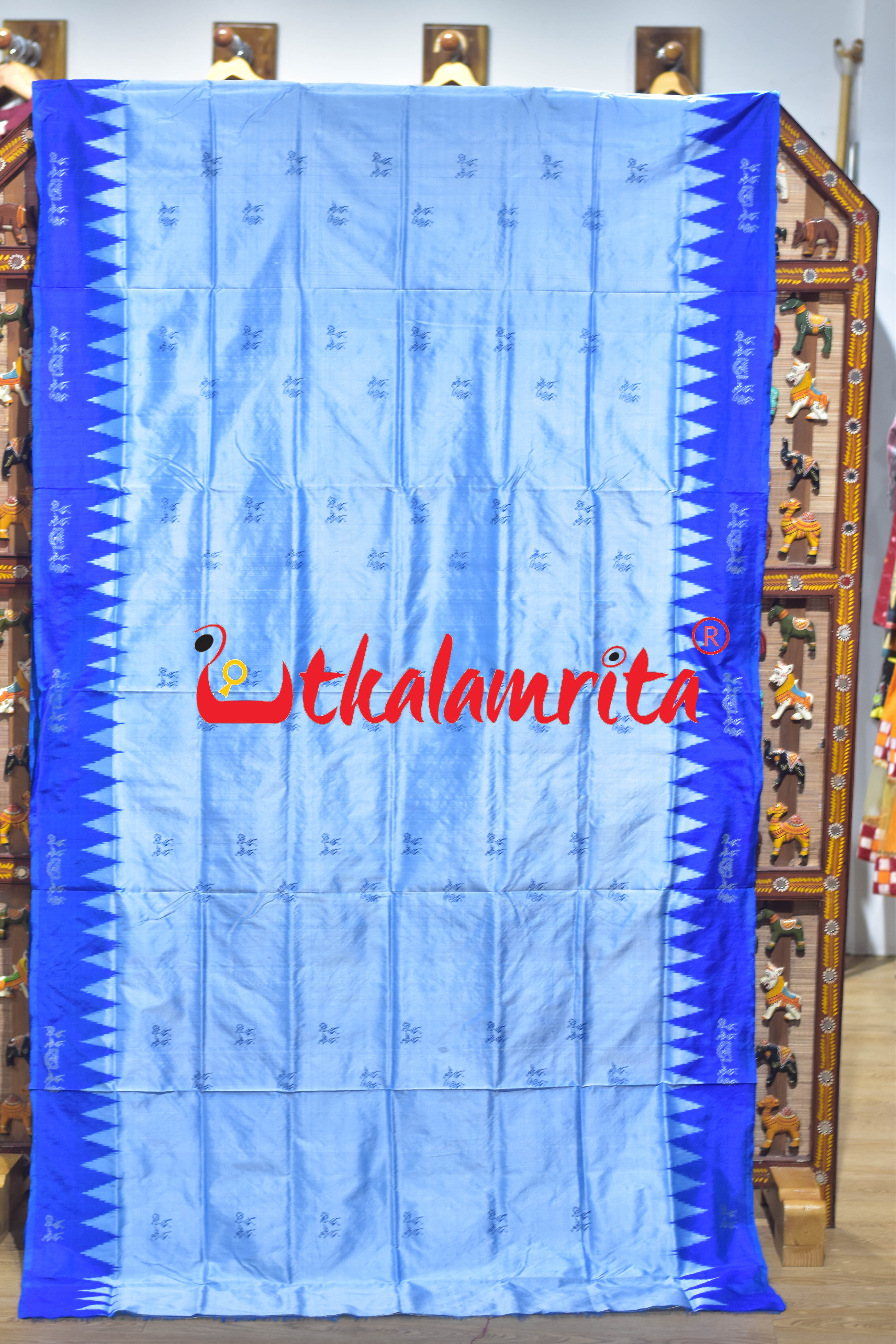 Sky Blue Deep Blue Sabari Bomkai Silk Saree