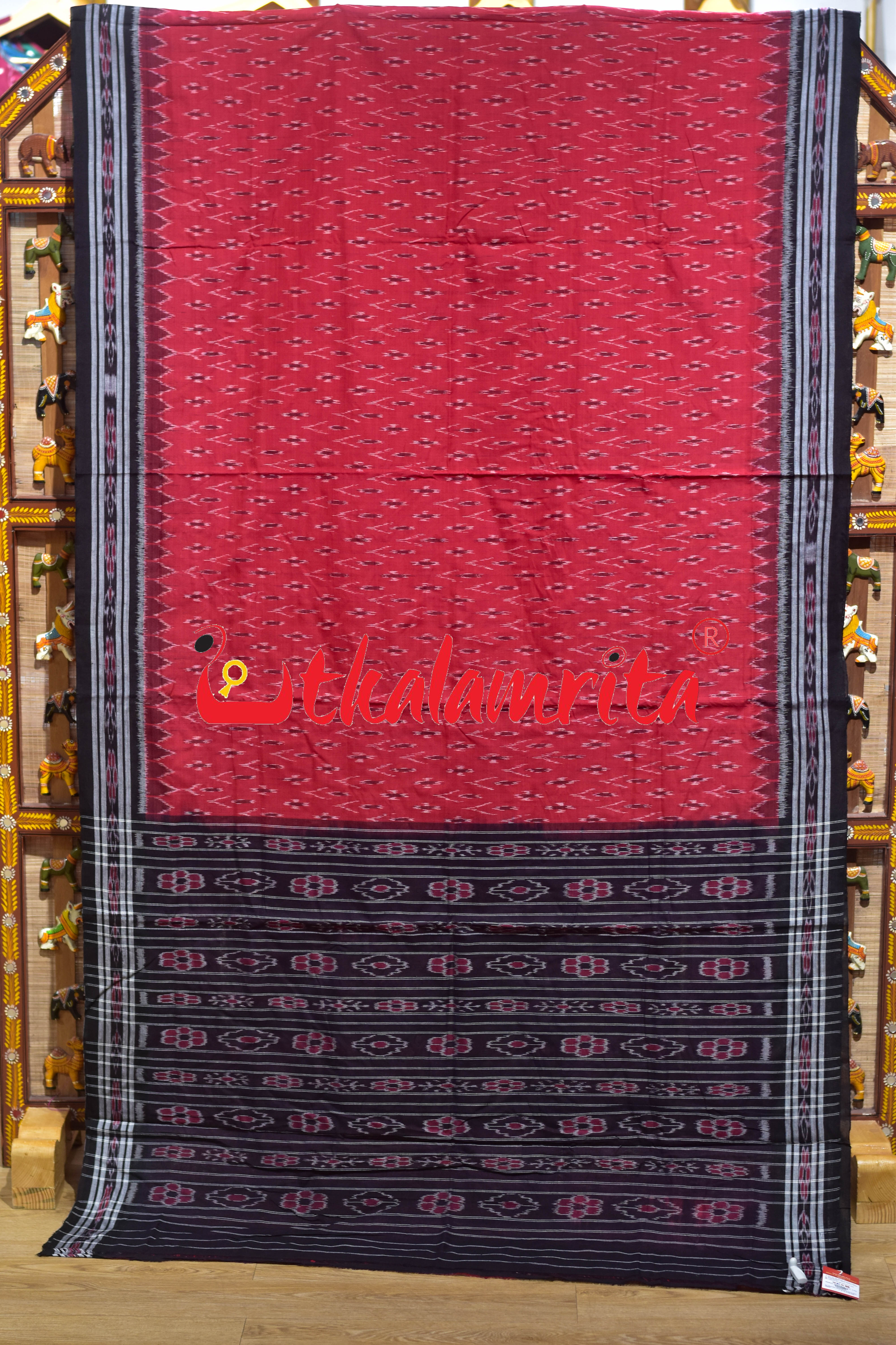 Red Black Body Bandha Khandua Cotton Saree