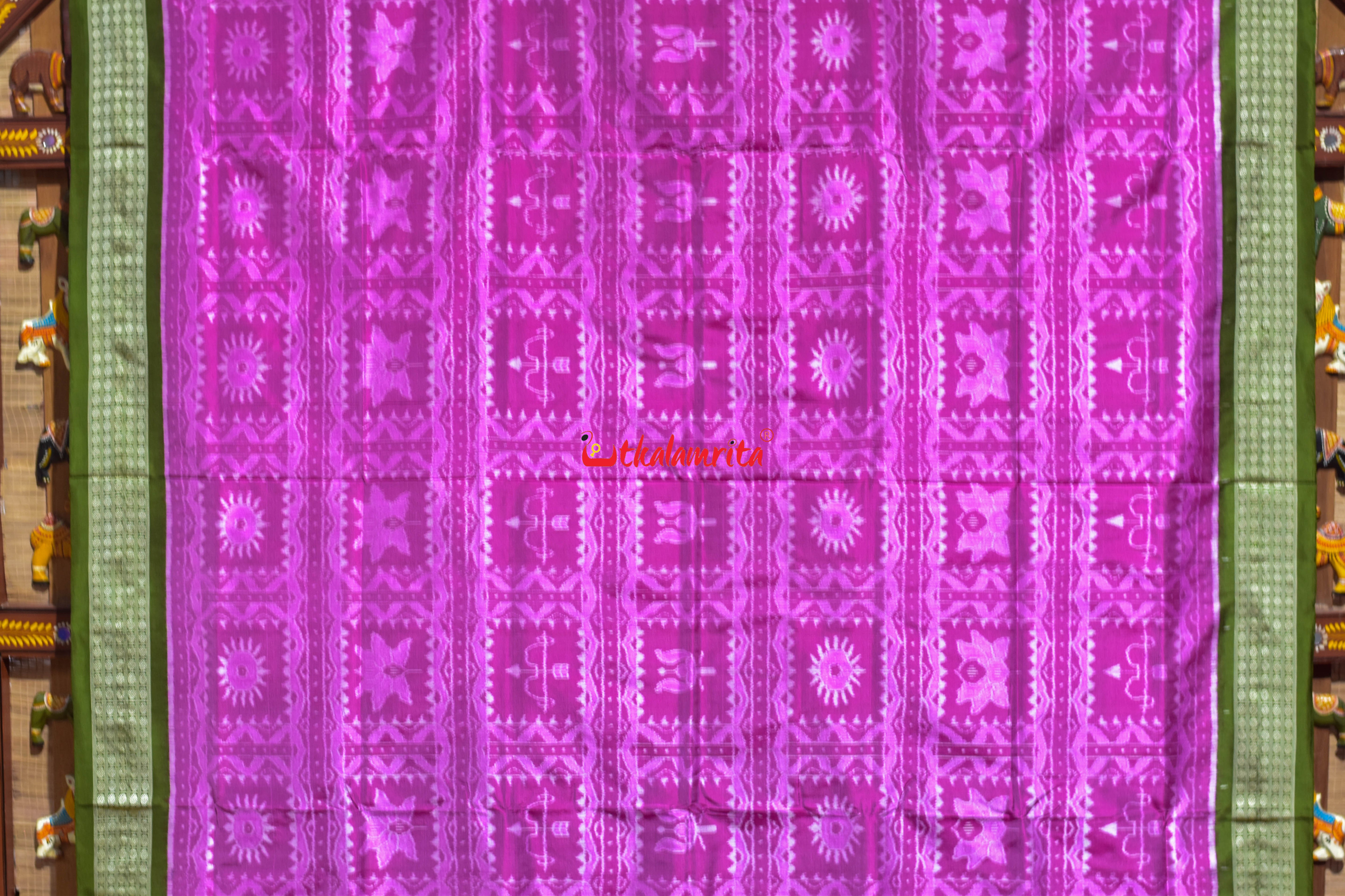 Asta Durga Padma Pink Mehndi Sambalpuri Silk Saree