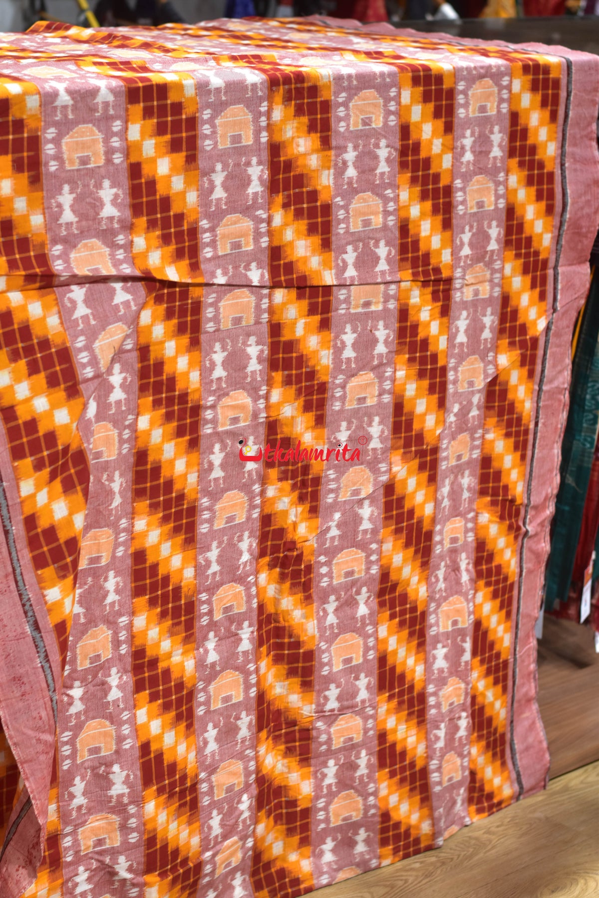 yellow peach tribal pasapali cotton fabric