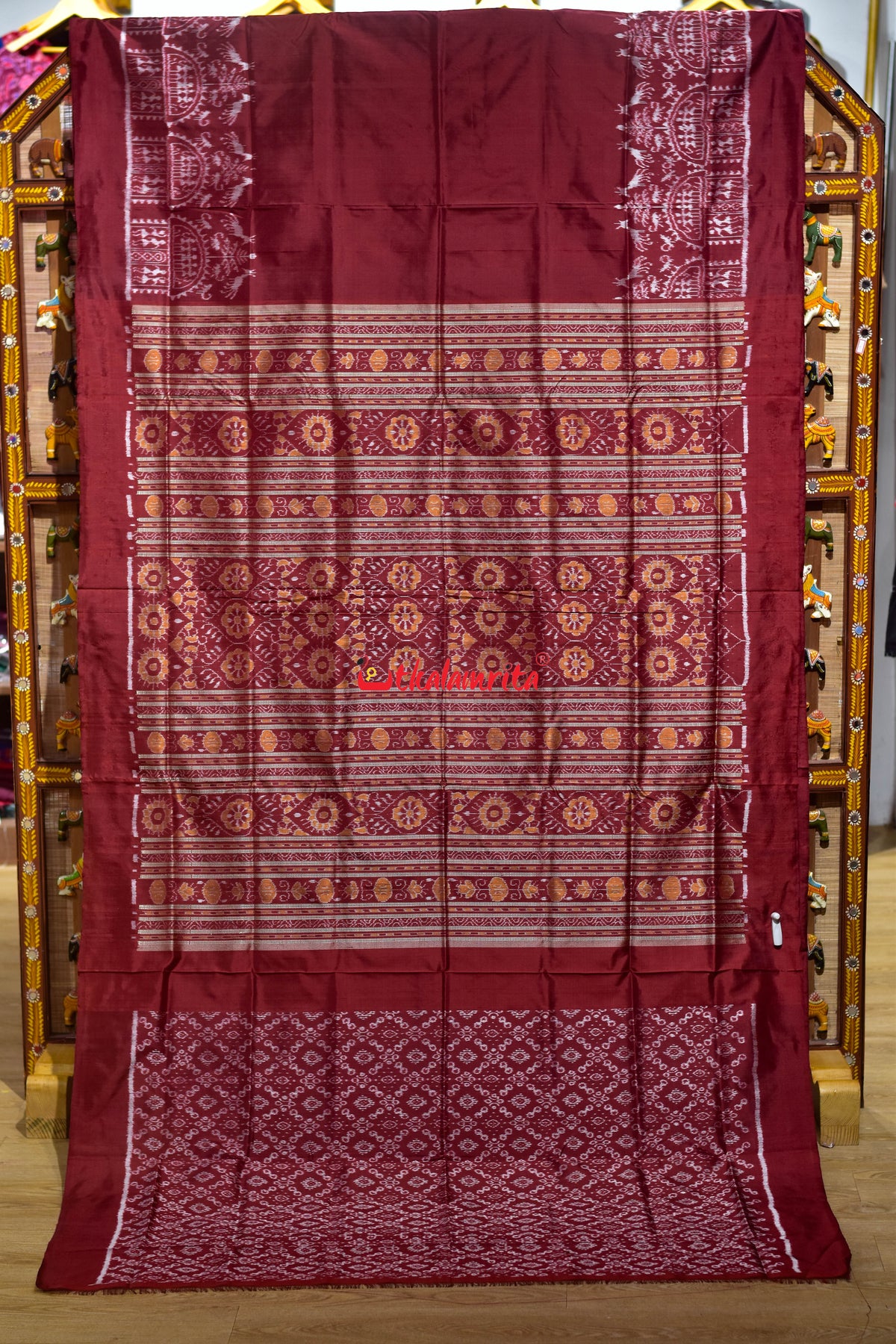 Dhadi Tribal Maroon Sambalpuri Silk Saree