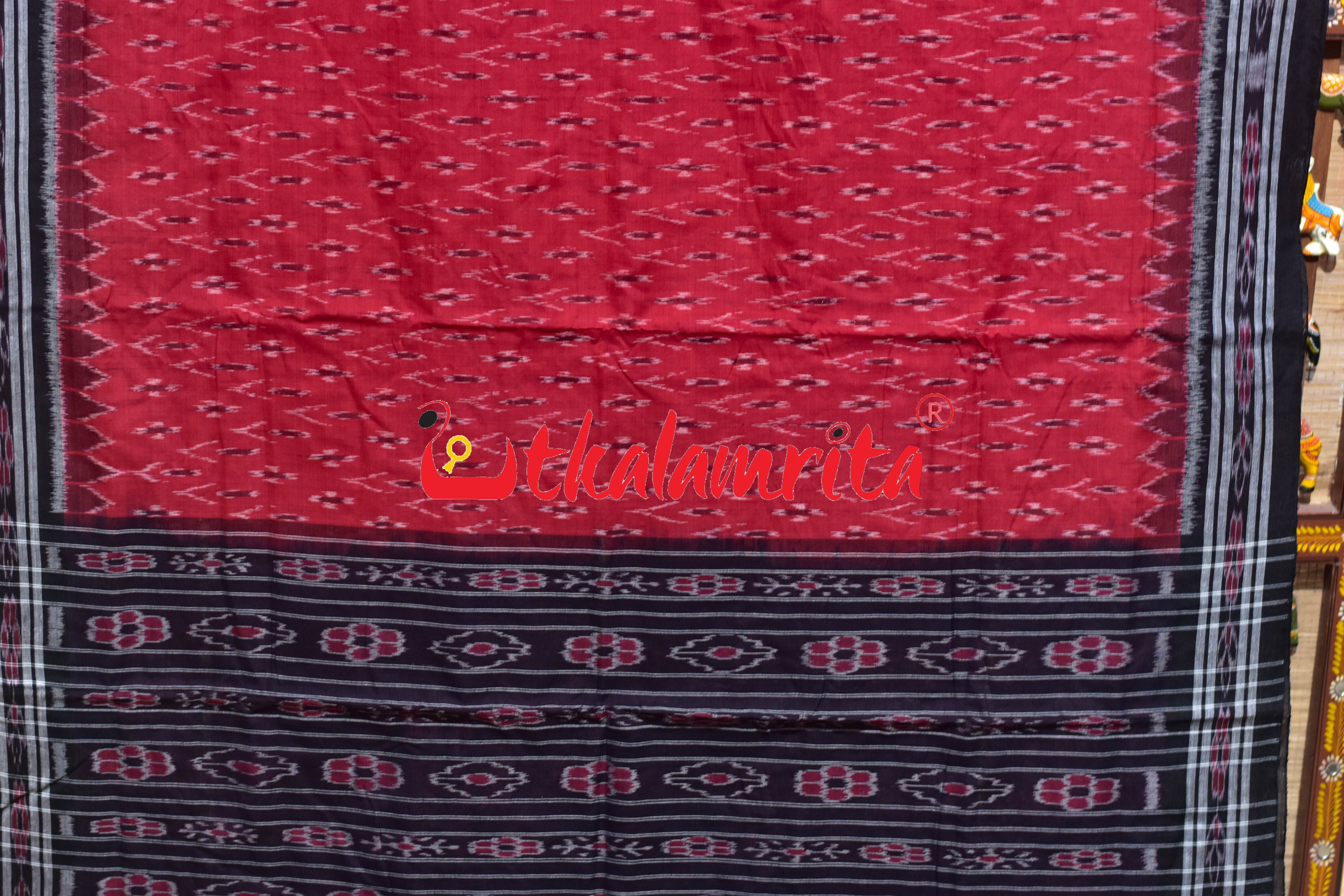 Red Black Body Bandha Khandua Cotton Saree