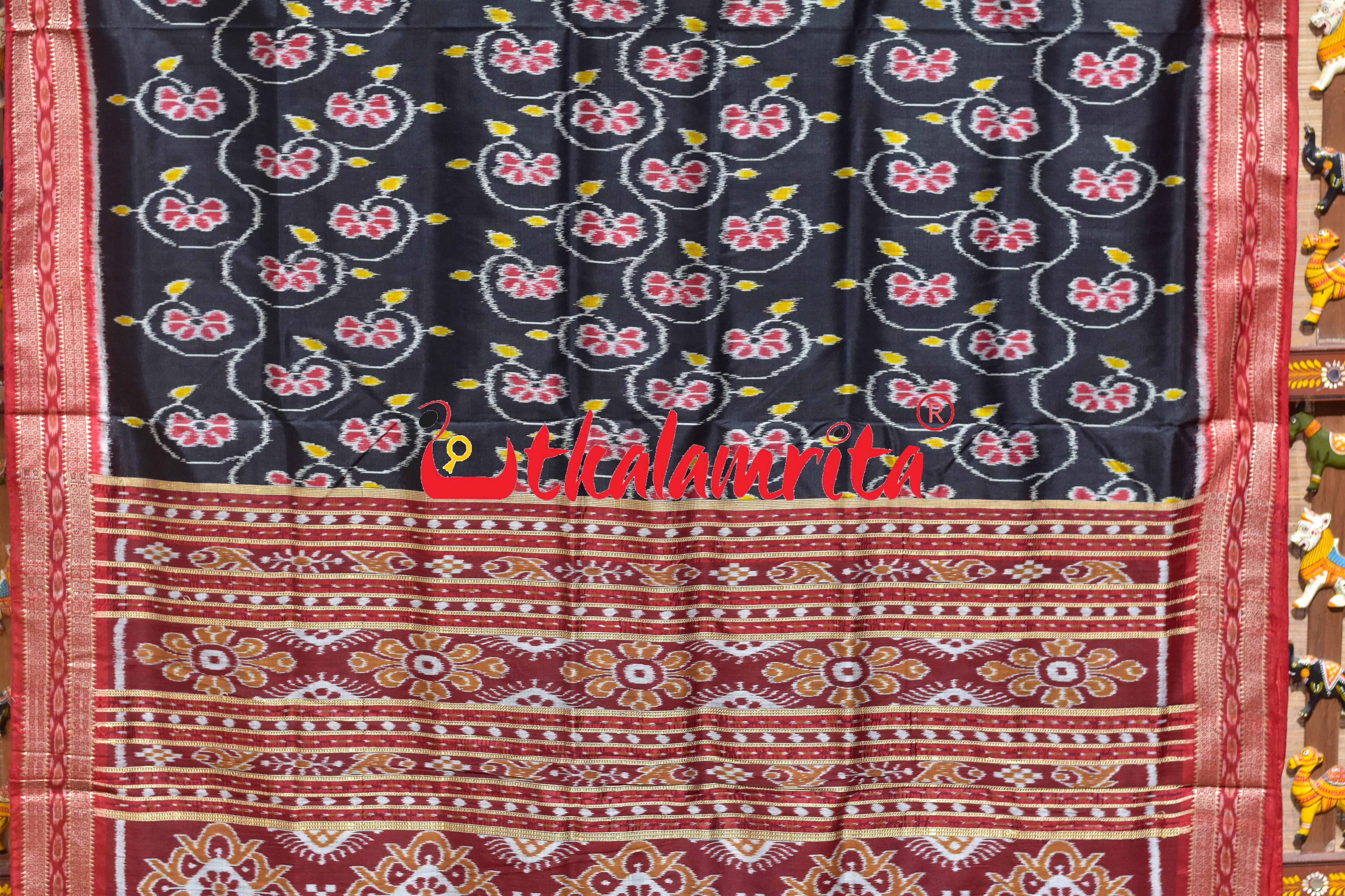 Black Body Lata Phula Khandua Silk Saree