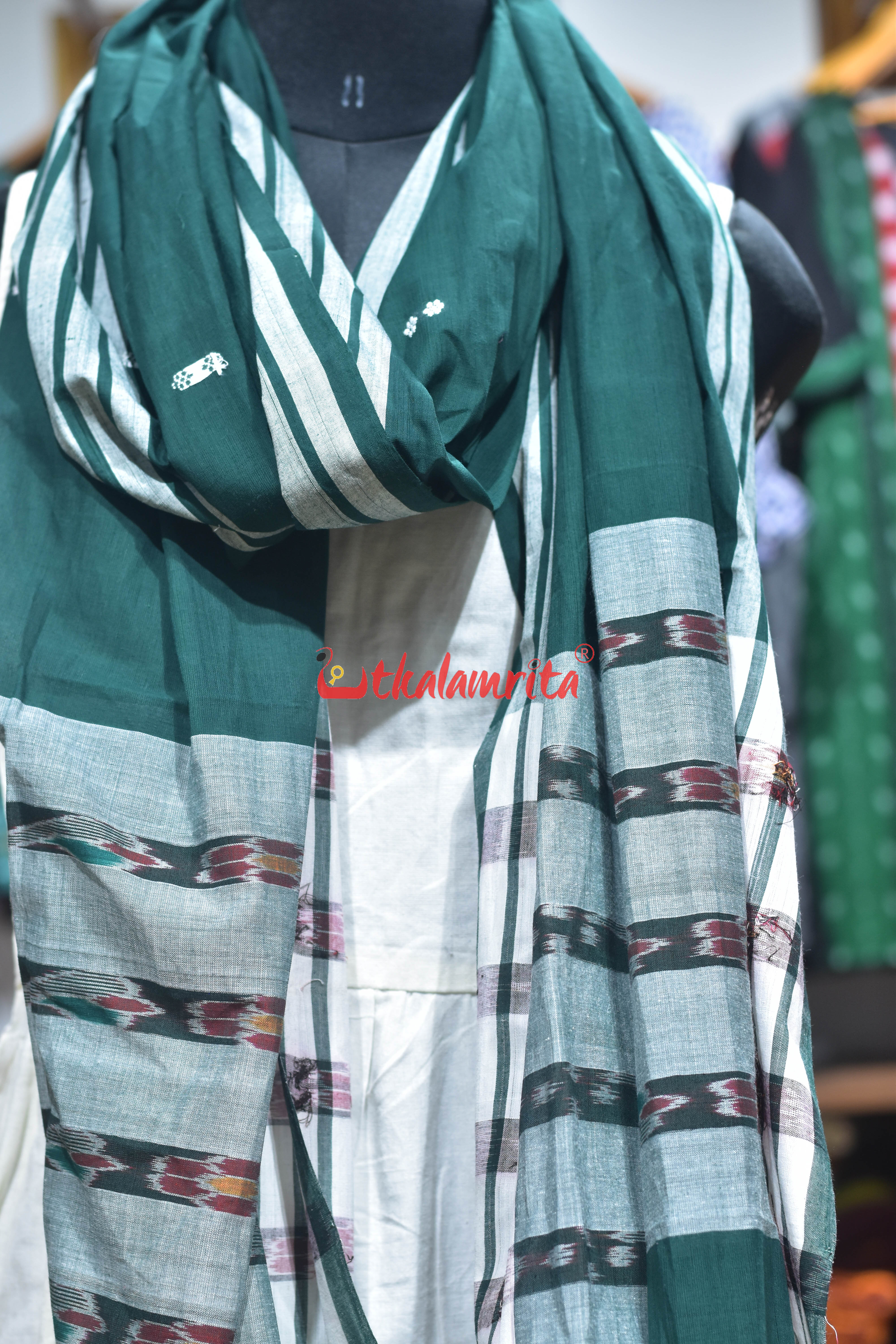 Bottle Green Pittala Single Cotton (Dupatta)