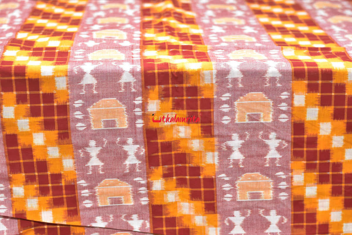 yellow peach tribal pasapali cotton fabric