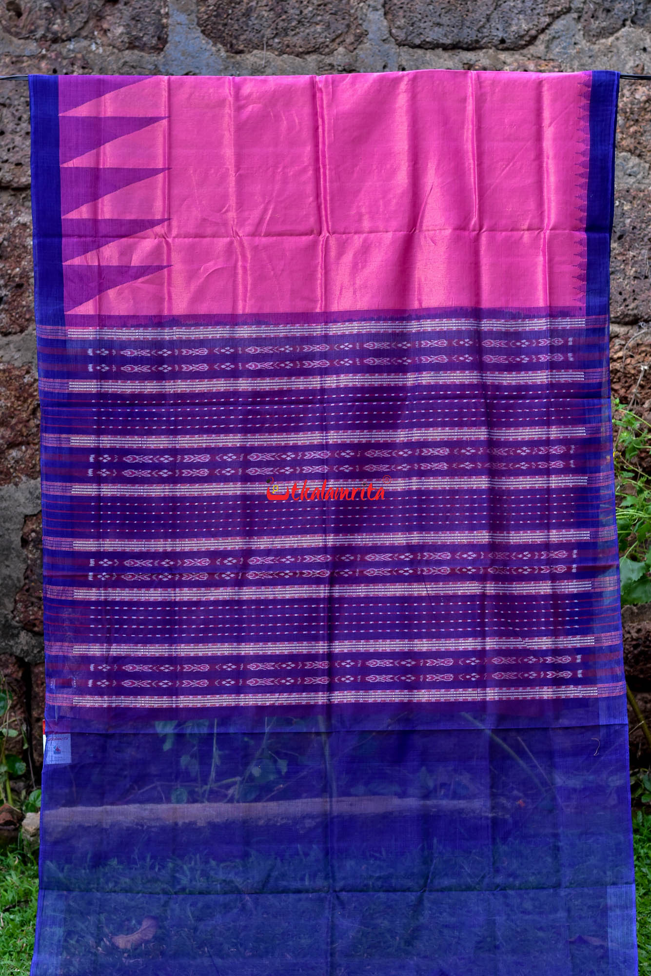 Tissue Cotton Pink Blue Sambalpuri Saree
