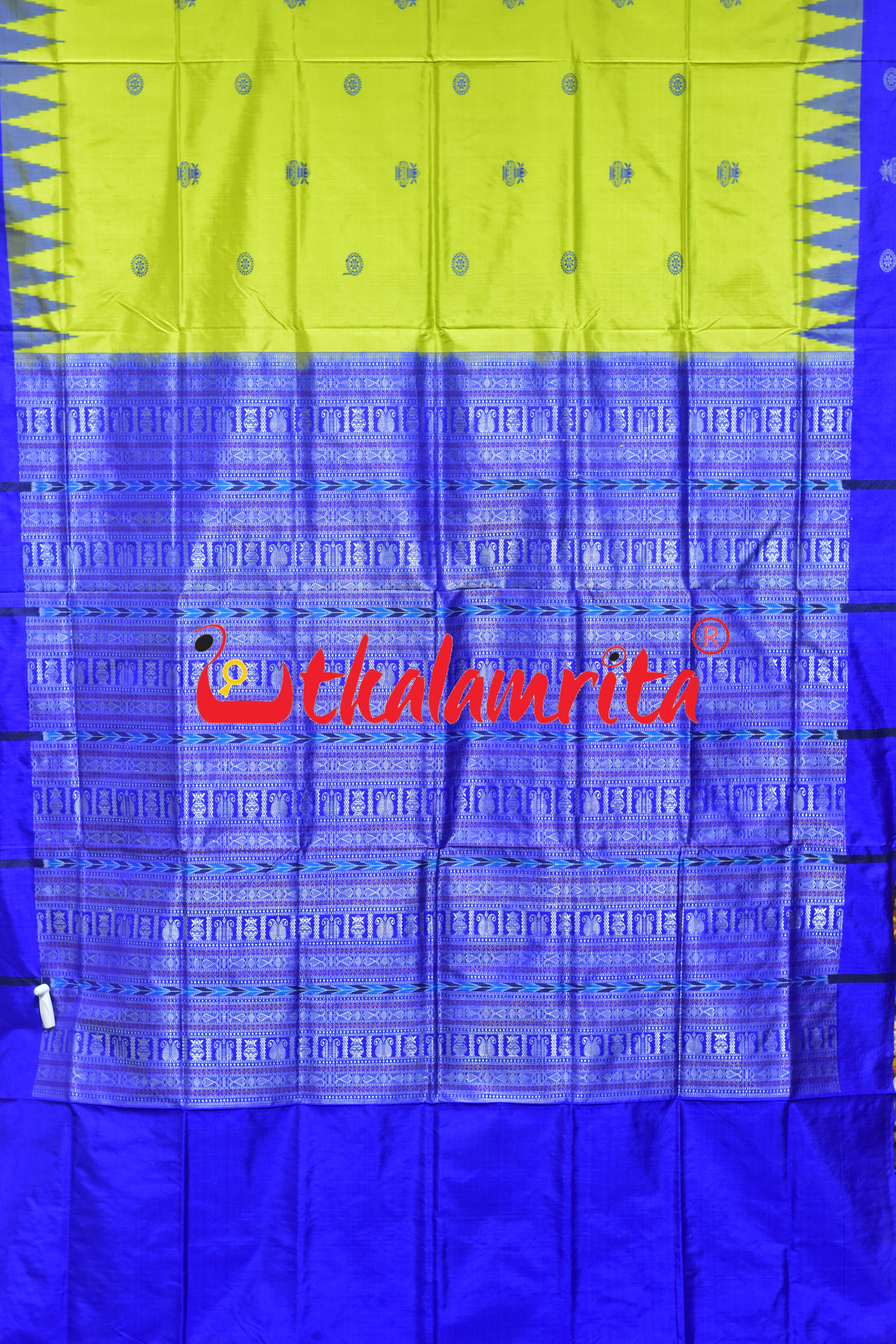 Neon Green Kalasa Blue Bomkai Silk Saree