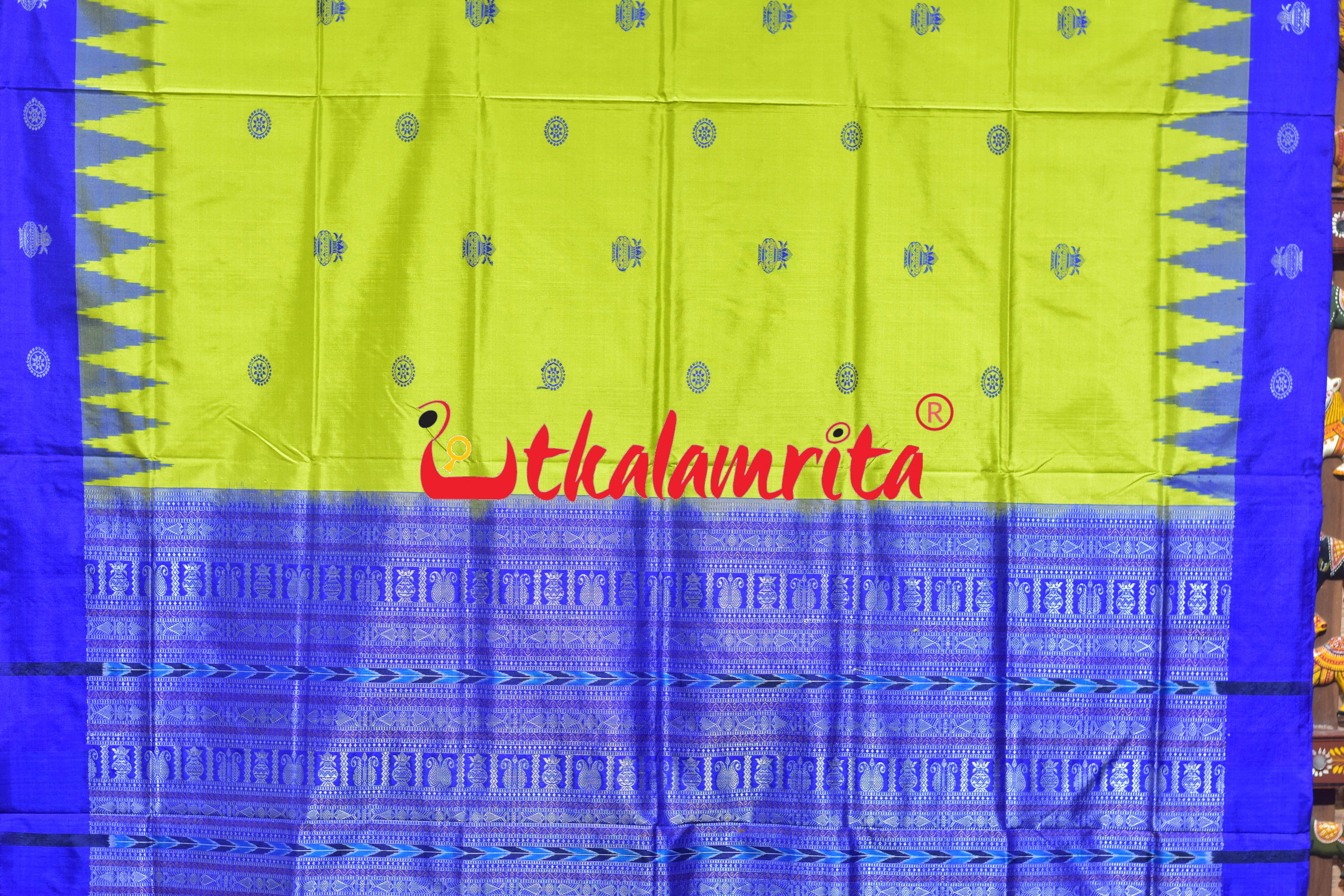 Neon Green Kalasa Blue Bomkai Silk Saree