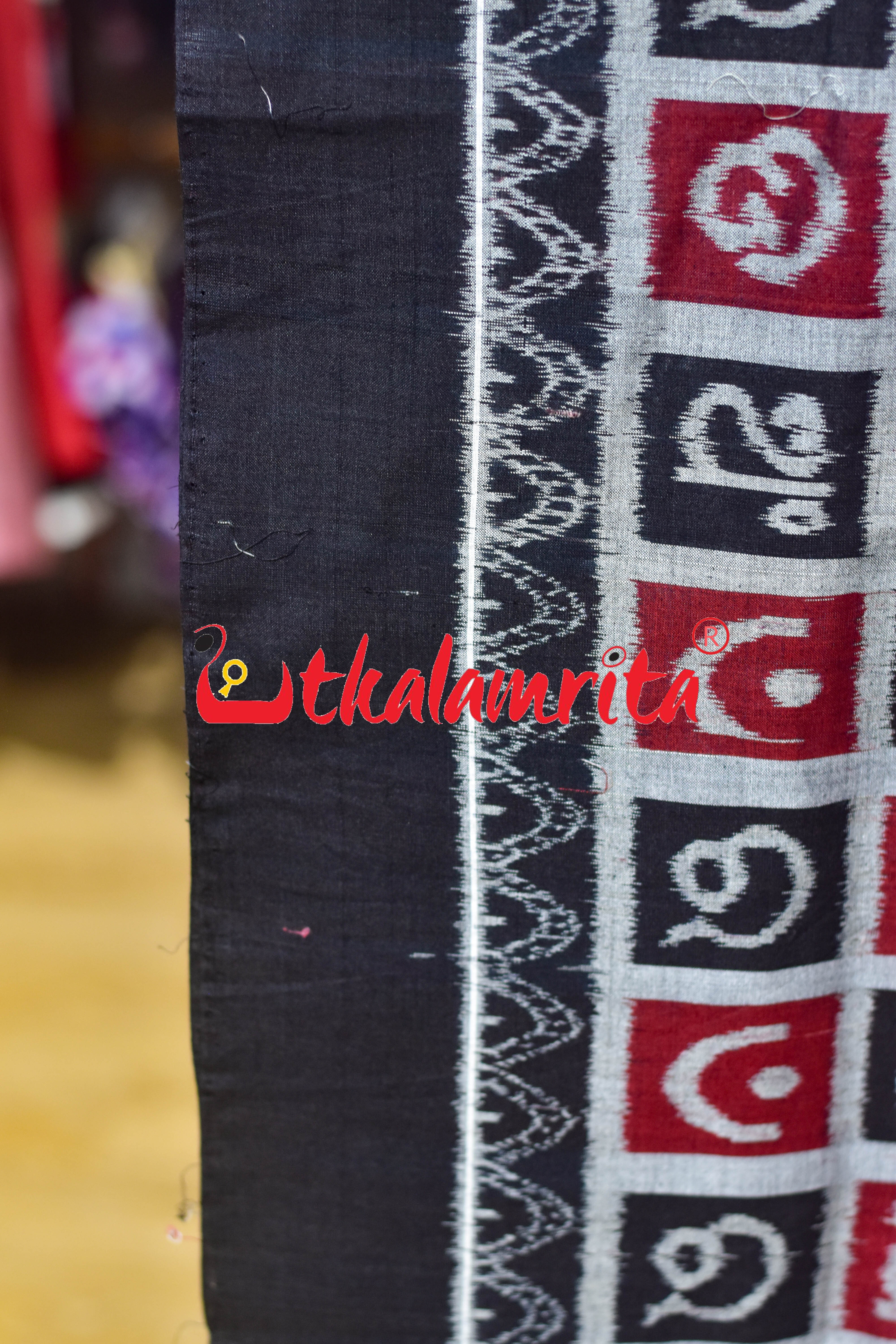 Black Silver Odia Alphabets Sambalpuri Cotton (Fabric)