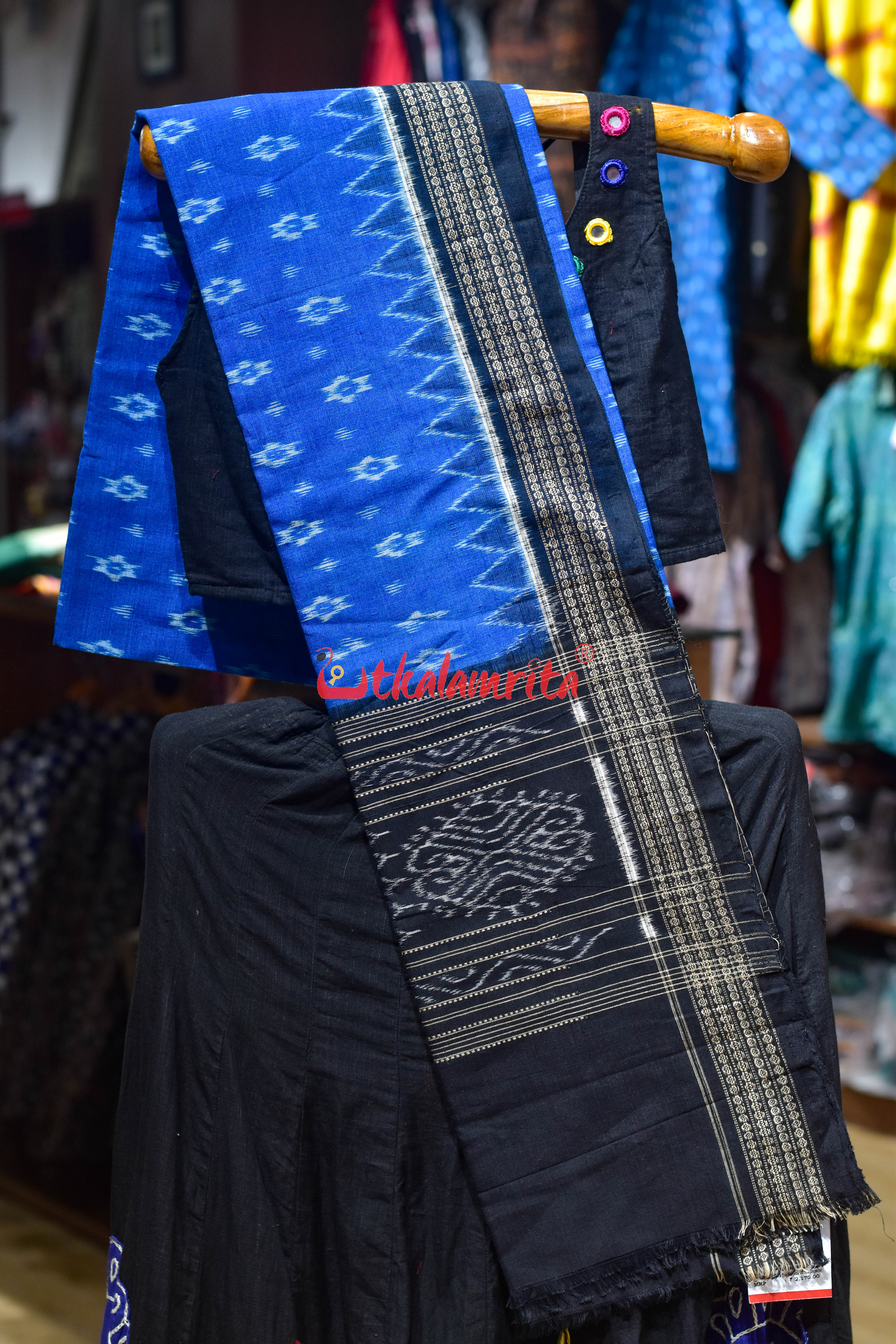 Light Blue with Black Body Bandha Cotton (Dupatta)