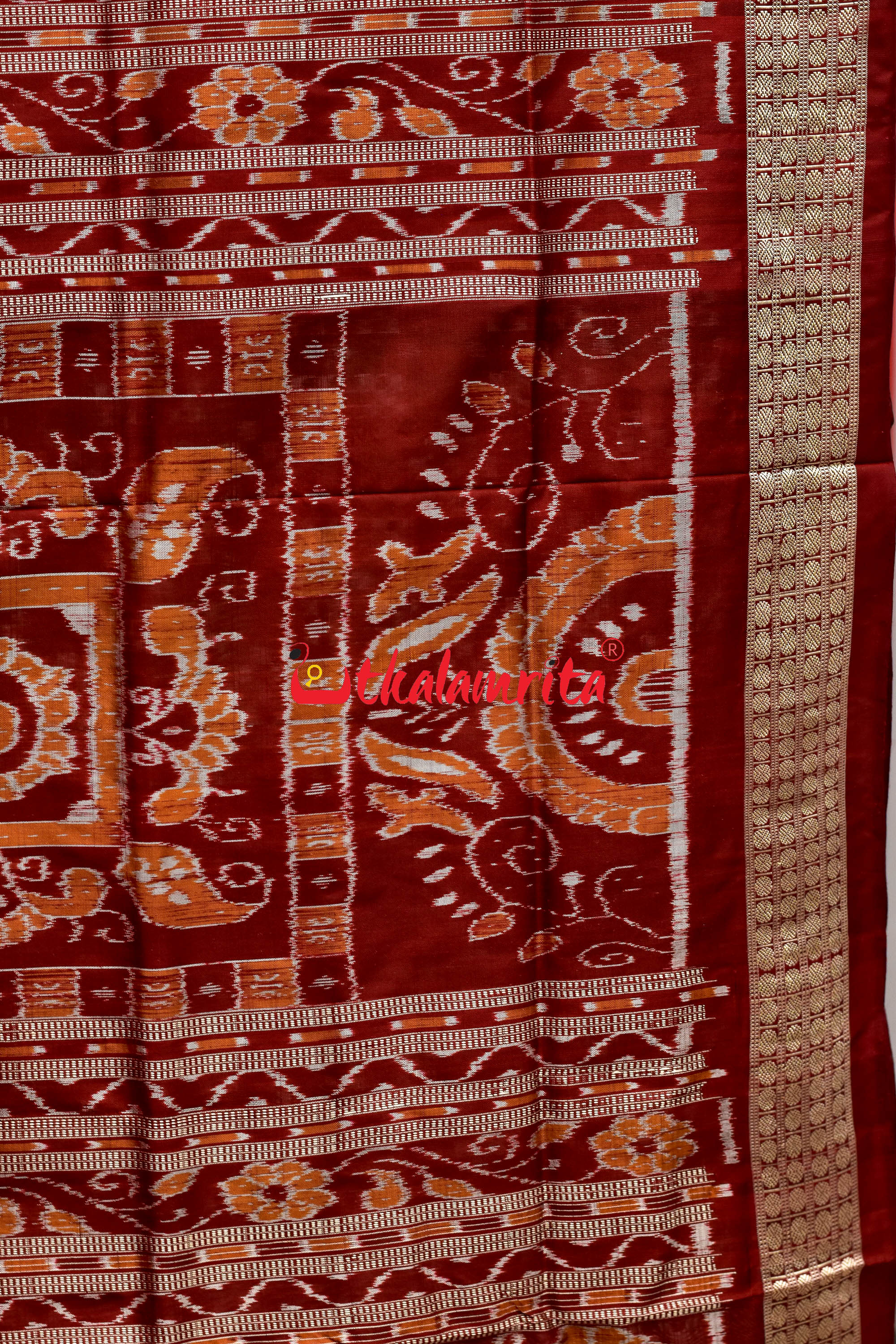 45 Kuthi Mehndi Maroon Pasapali Silk Saree