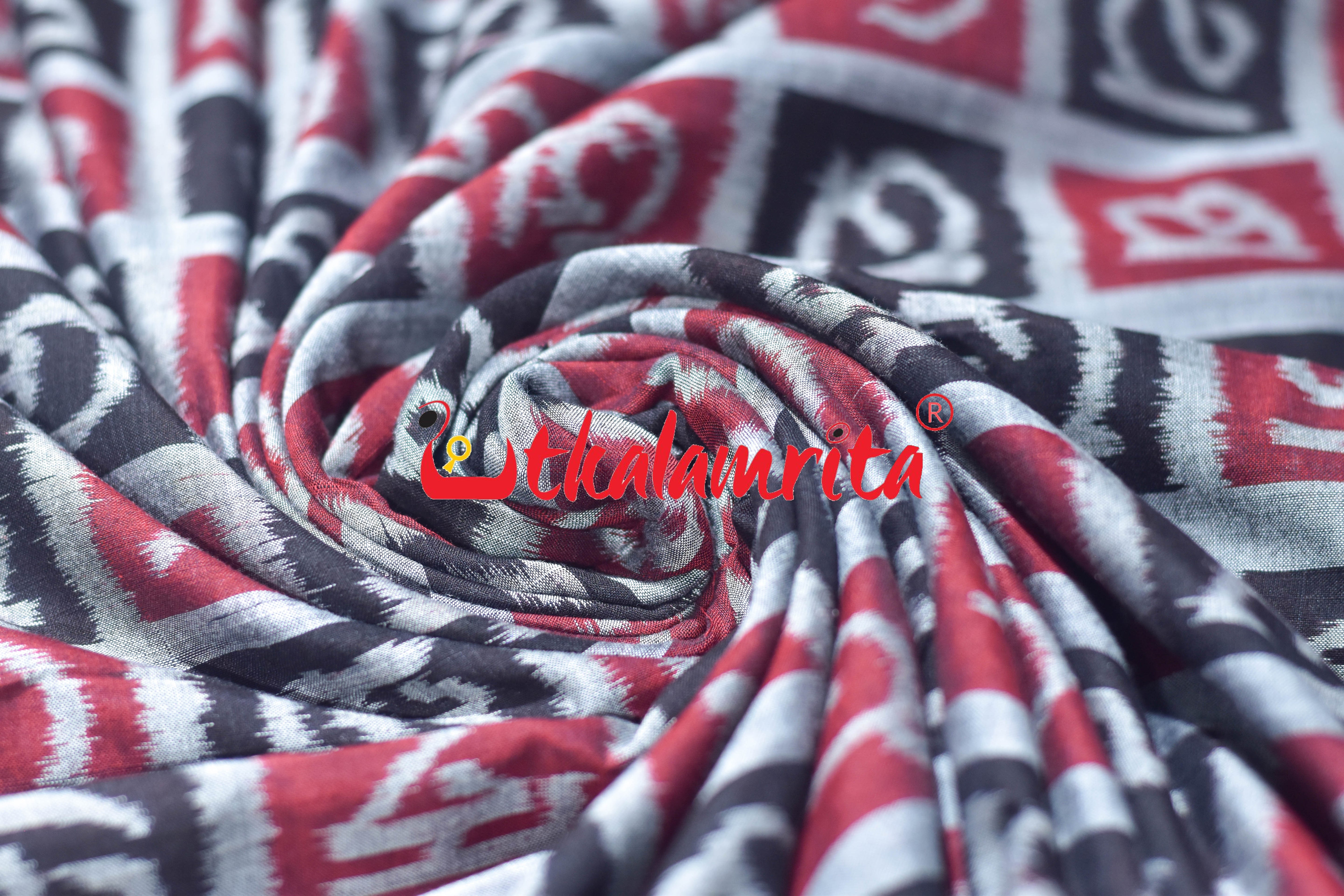 Black Silver Odia Alphabets Sambalpuri Cotton (Fabric)
