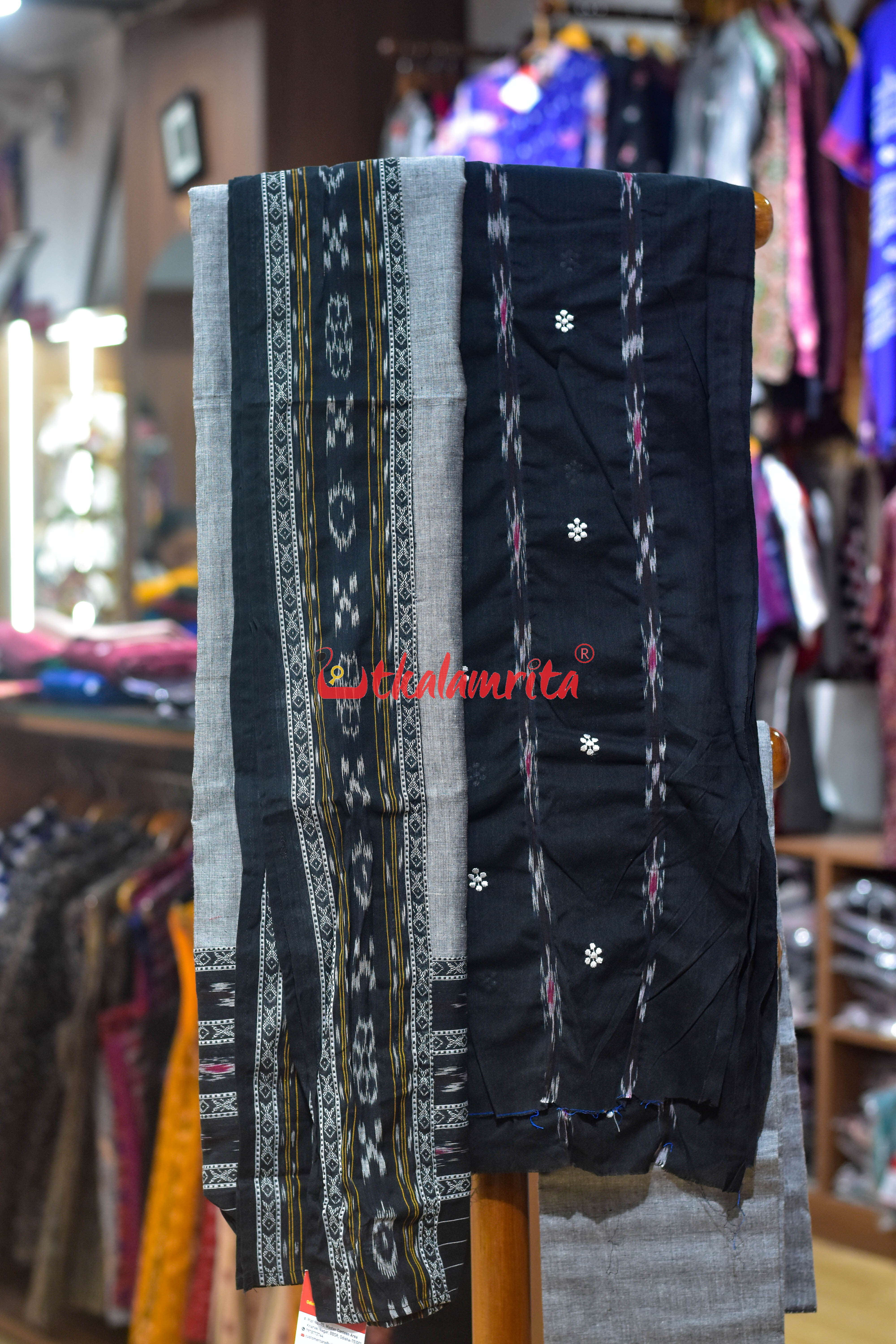 Black Grey Simple Pasapali Flower Dress Set