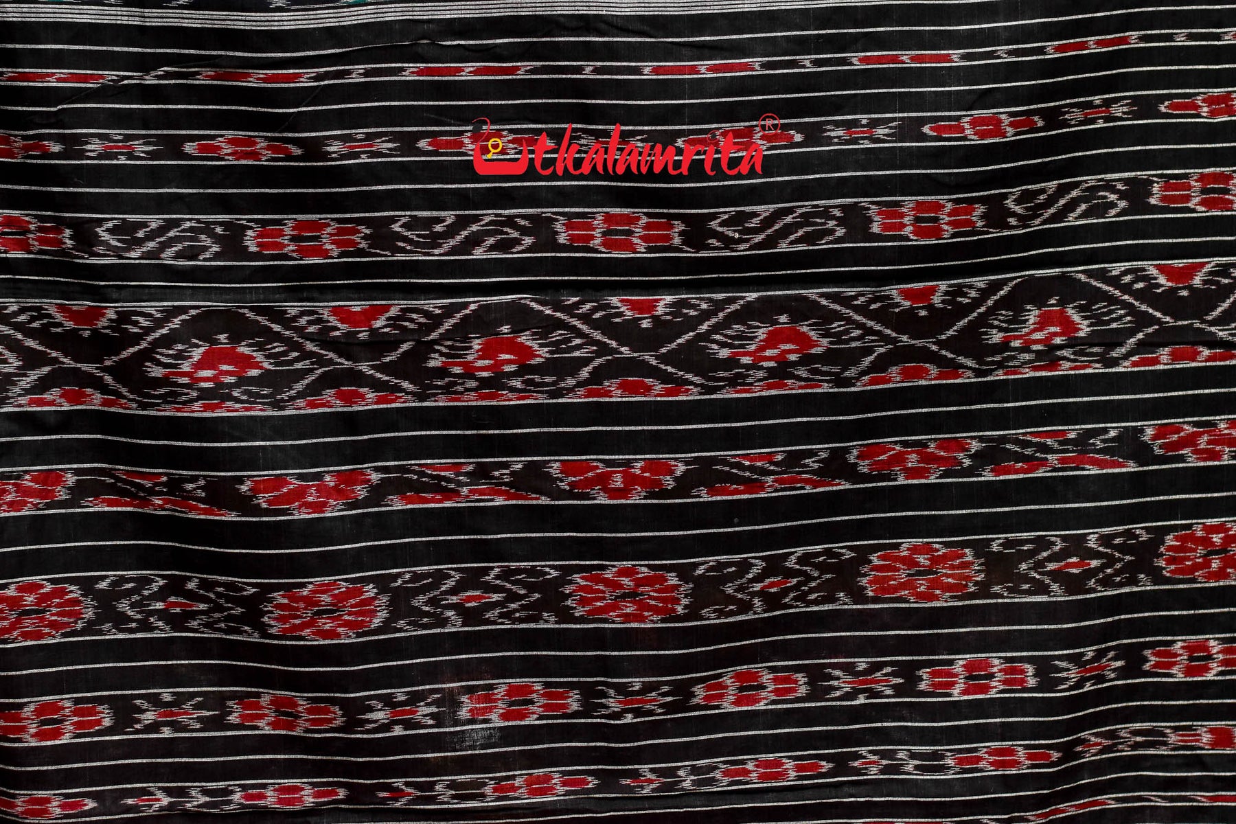 Black Green Flower Khandua Cotton Saree