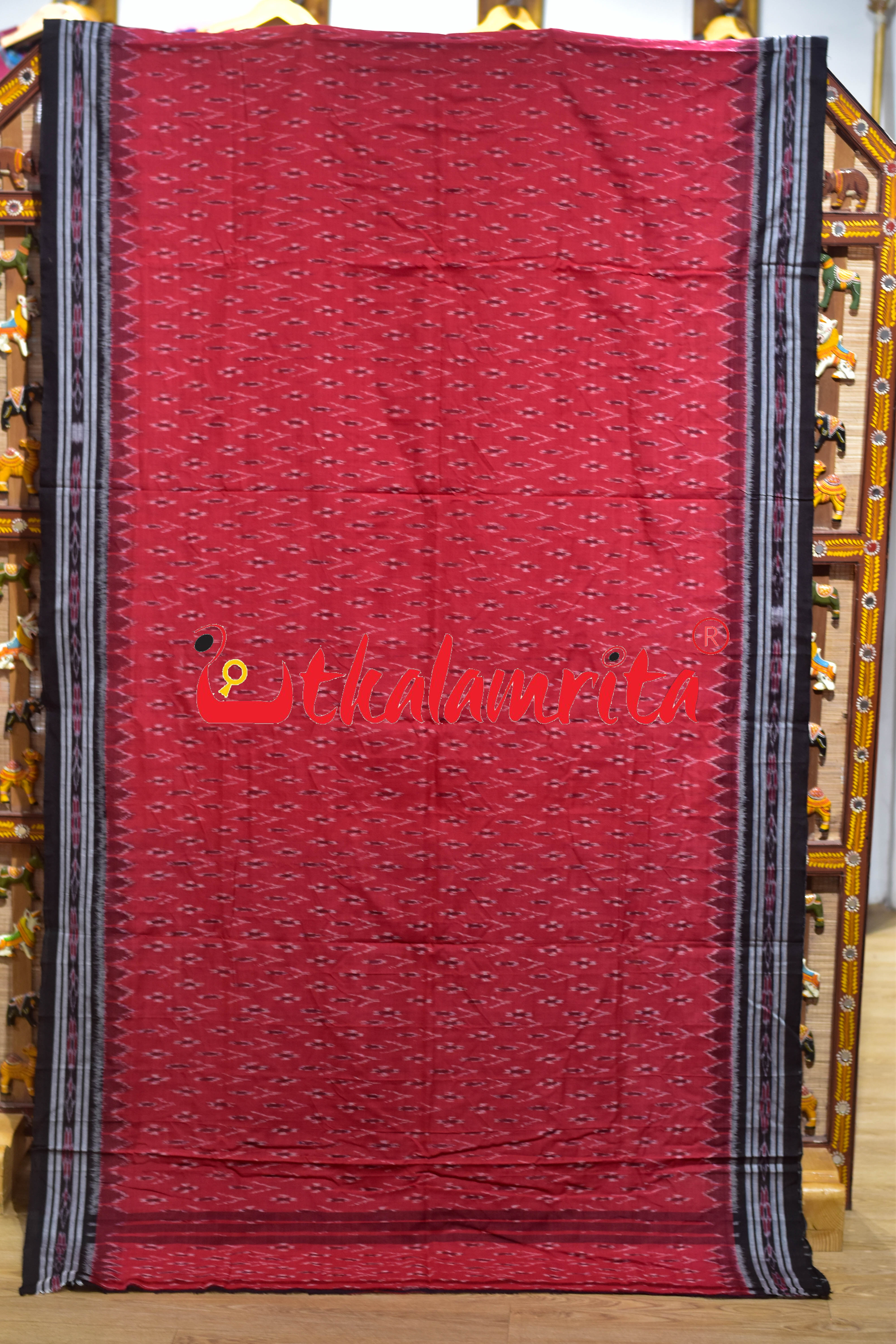 Red Black Body Bandha Khandua Cotton Saree