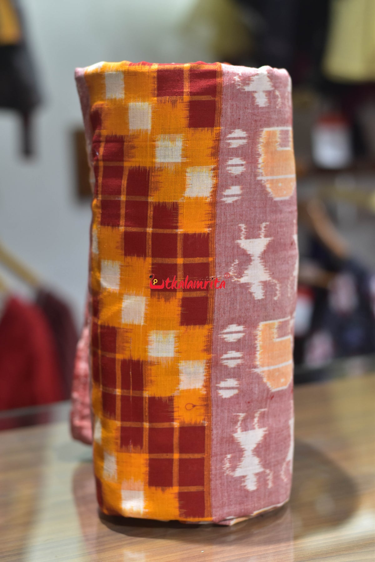 yellow peach tribal pasapali cotton fabric