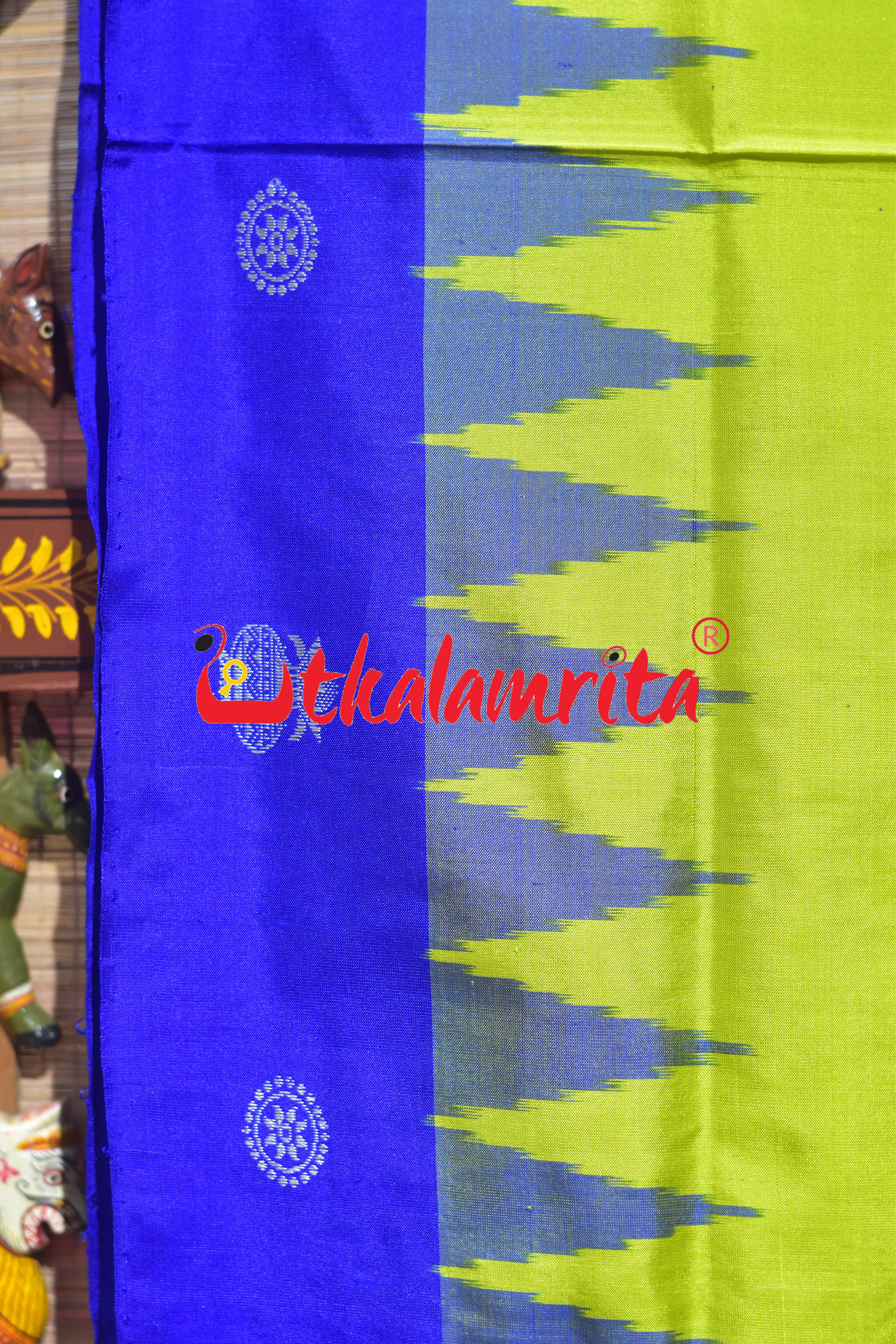 Neon Green Kalasa Blue Bomkai Silk Saree