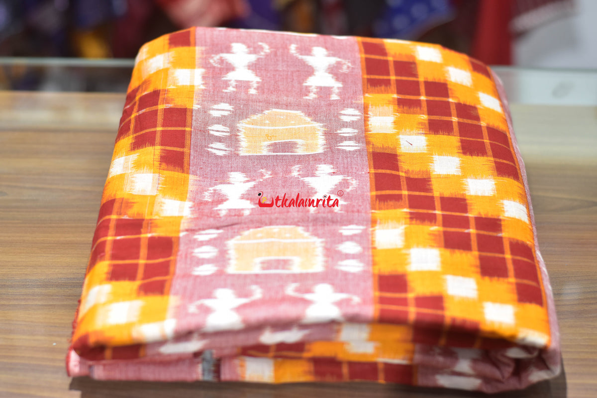 yellow peach tribal pasapali cotton fabric