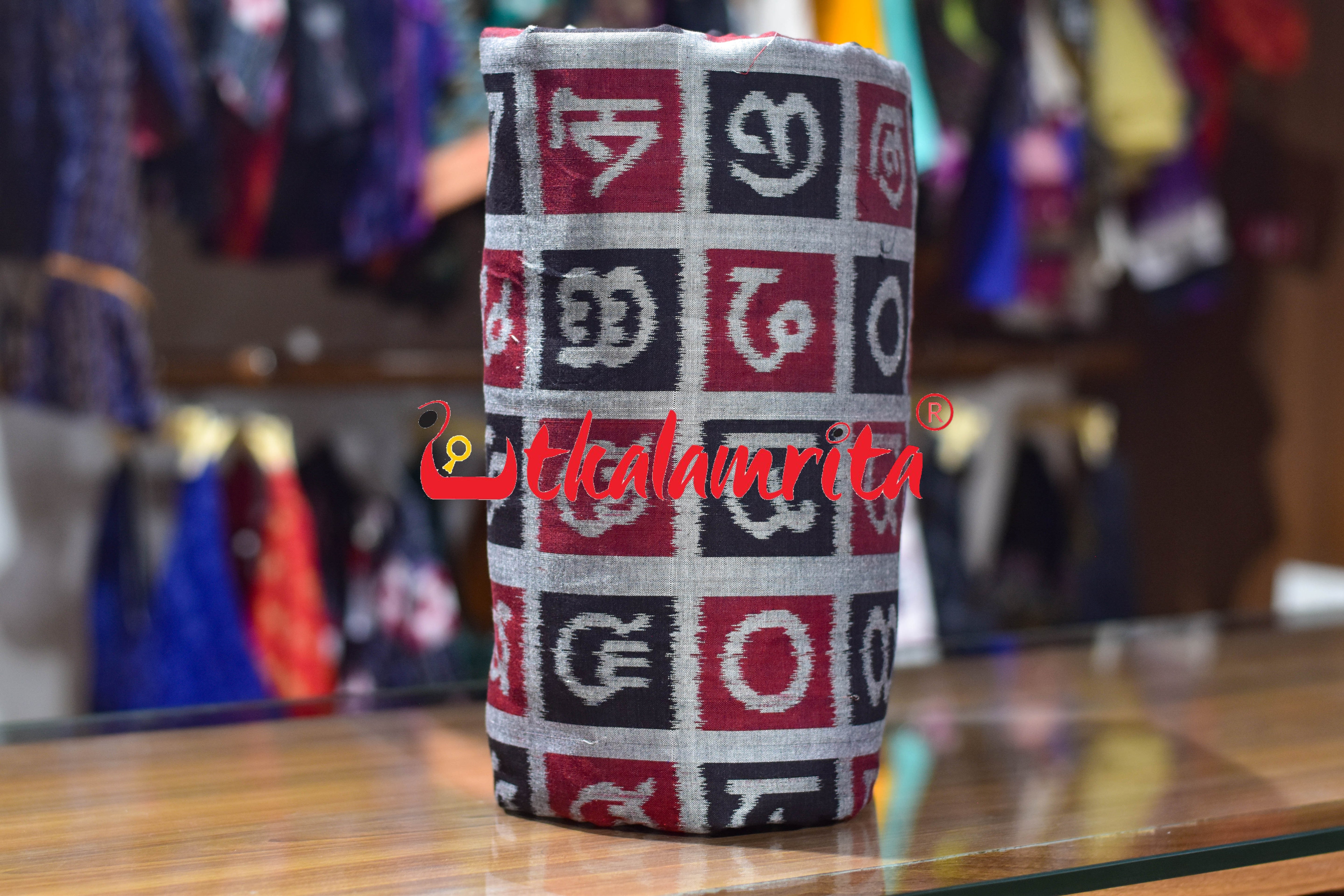 Black Silver Odia Alphabets Sambalpuri Cotton (Fabric)