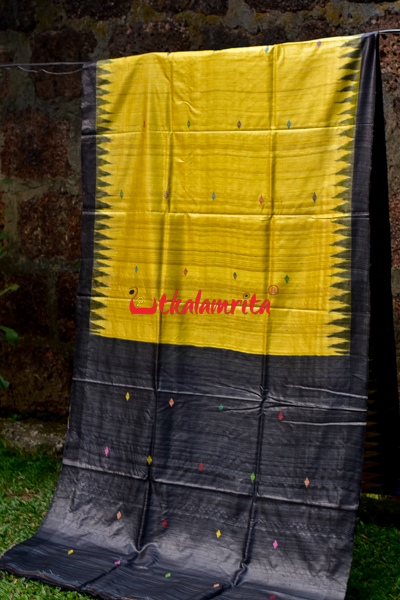 Ratha Yellow Black Gopalpur Tussar Silk Saree