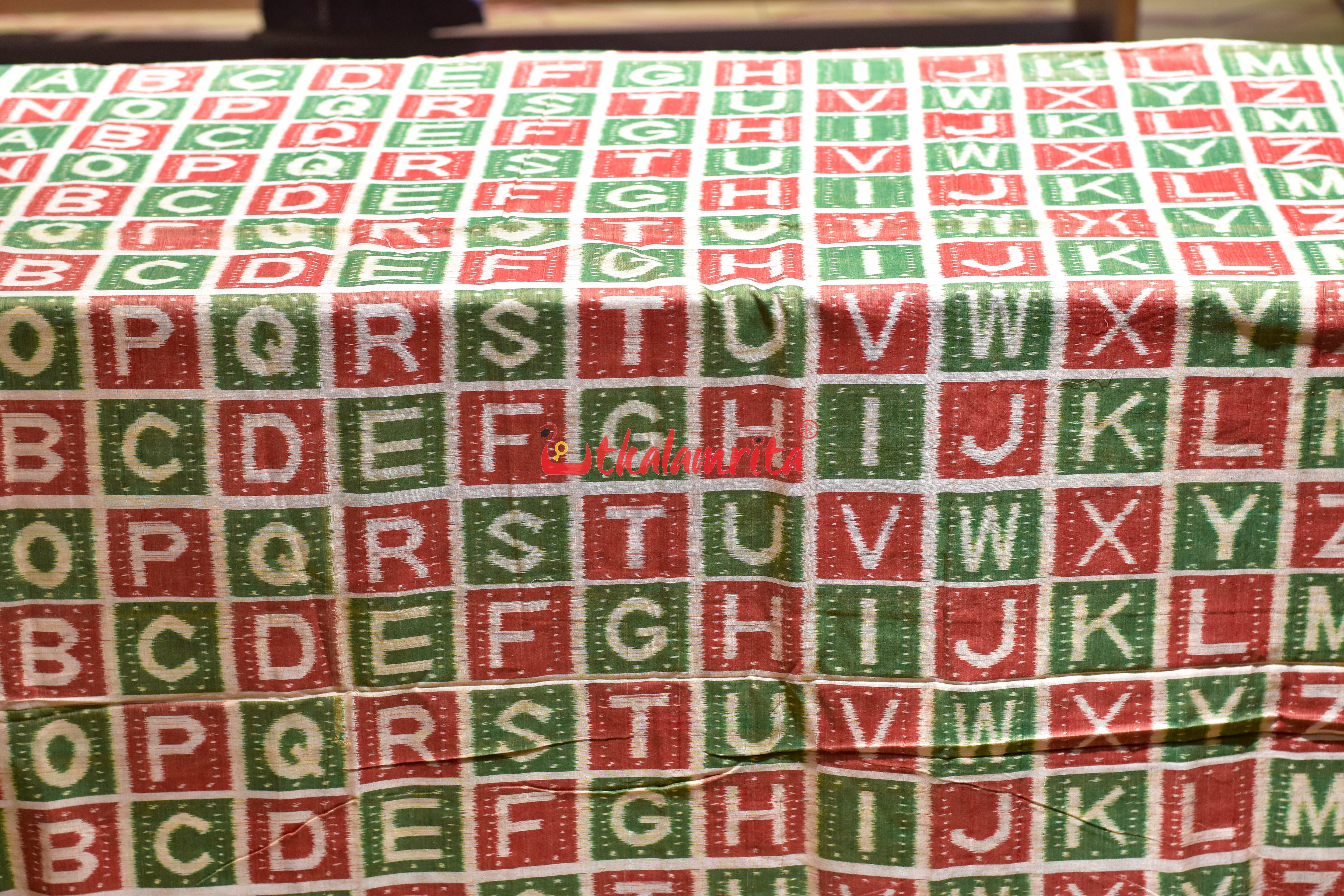 Matha Green Red English Alphabets Cotton (Fabric)