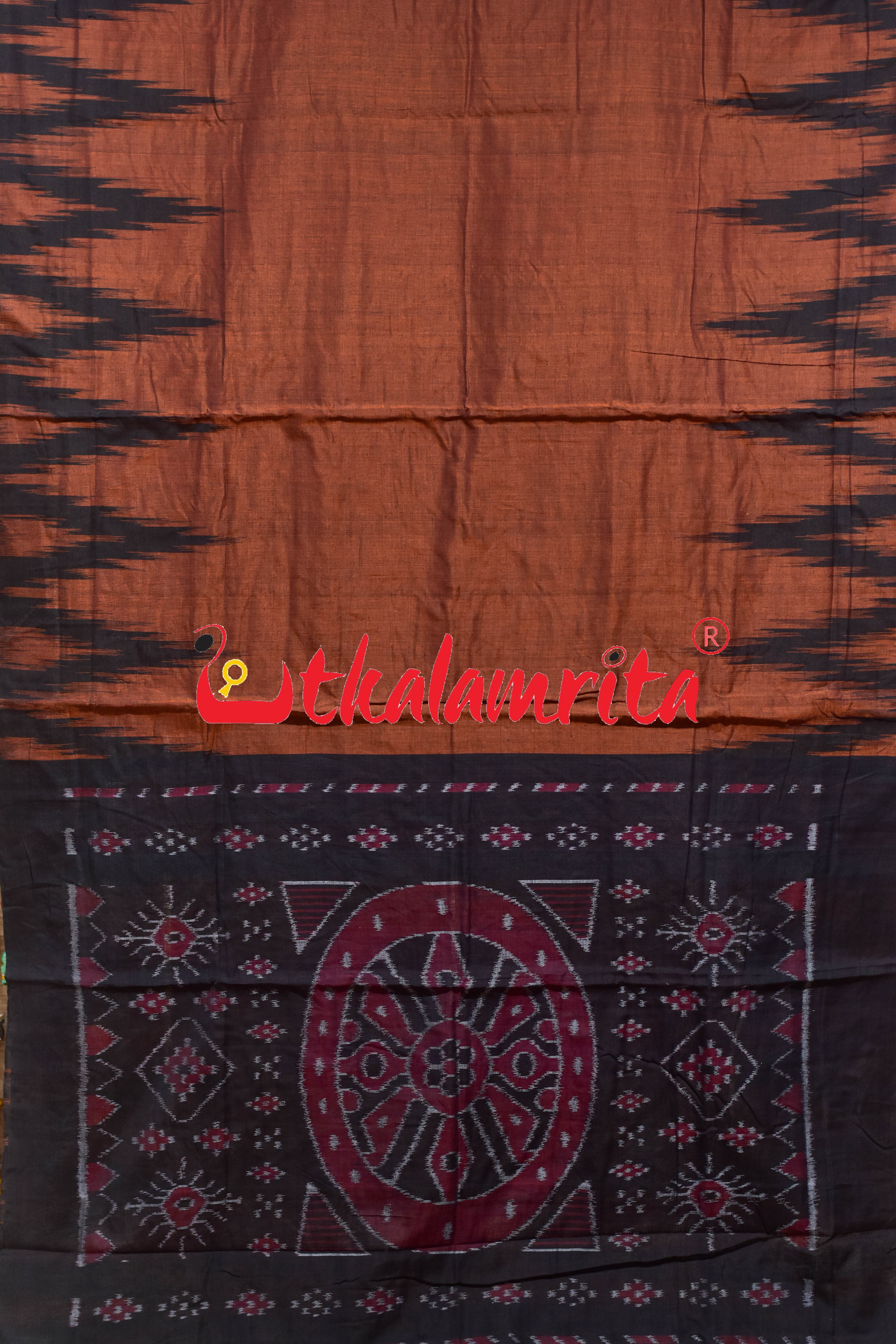 Rust Black Kargil Kumbha Cotton Saree