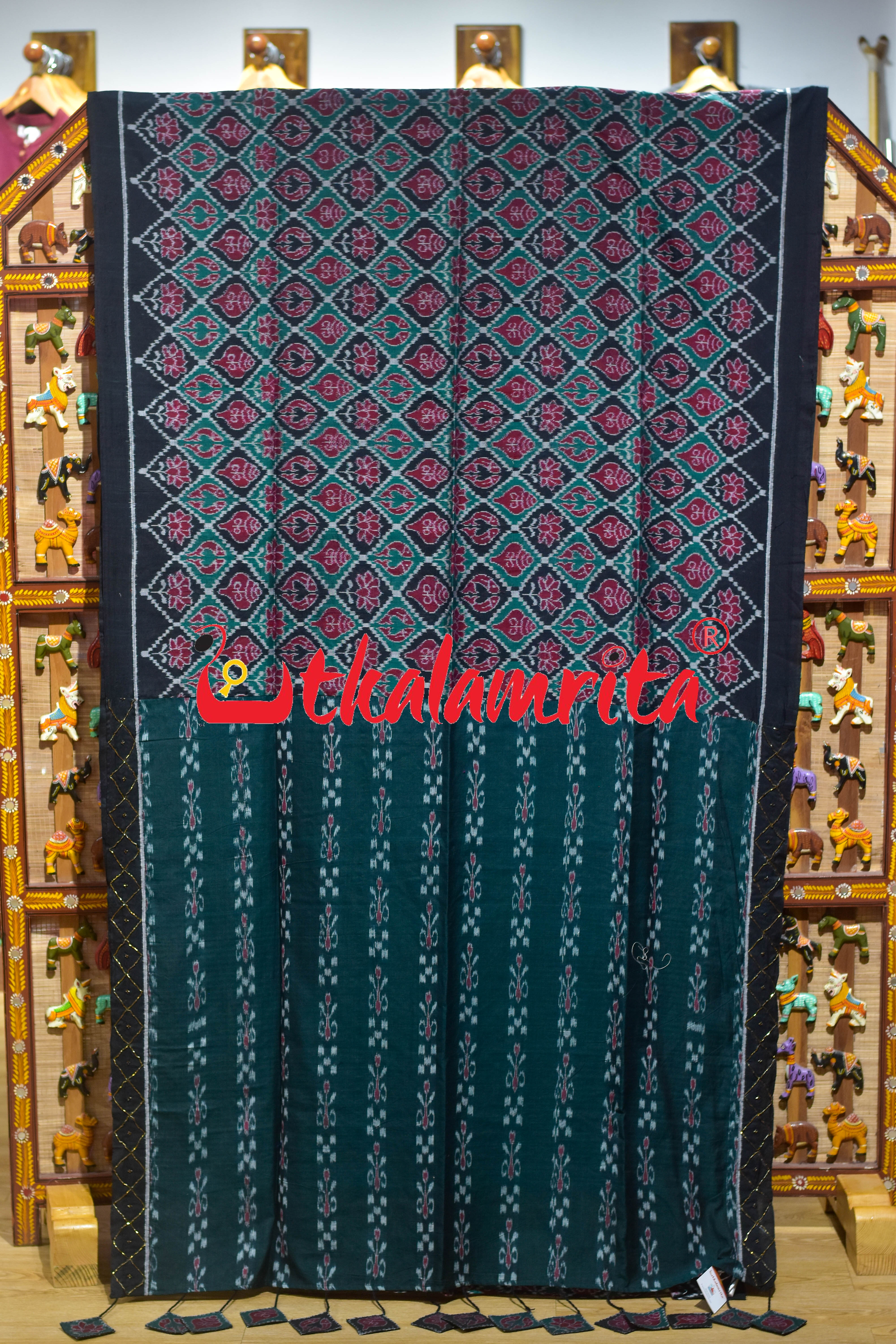 Fish Sankha Black Designer Sambalpuri Cotton Saree