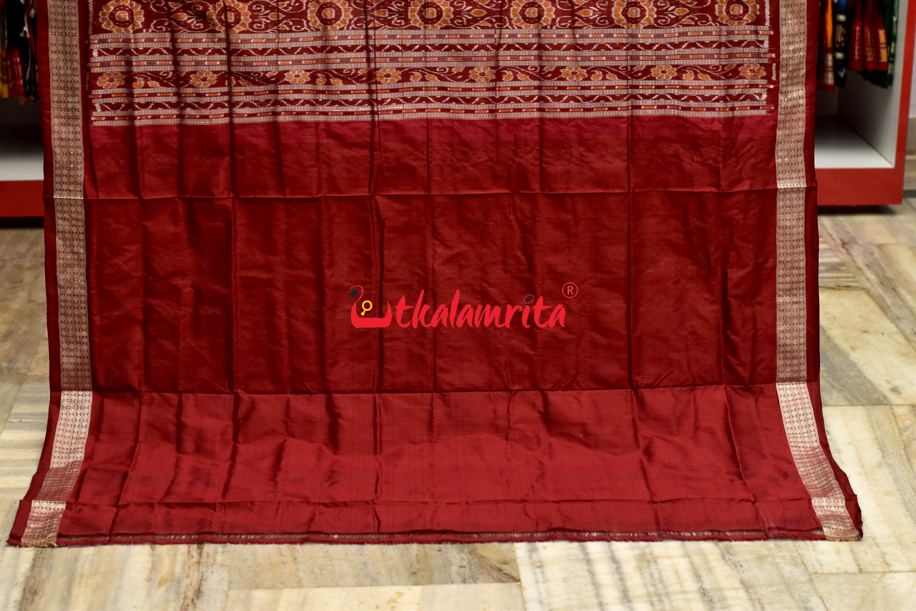 45 Kuthi Mehndi Maroon Pasapali Silk Saree