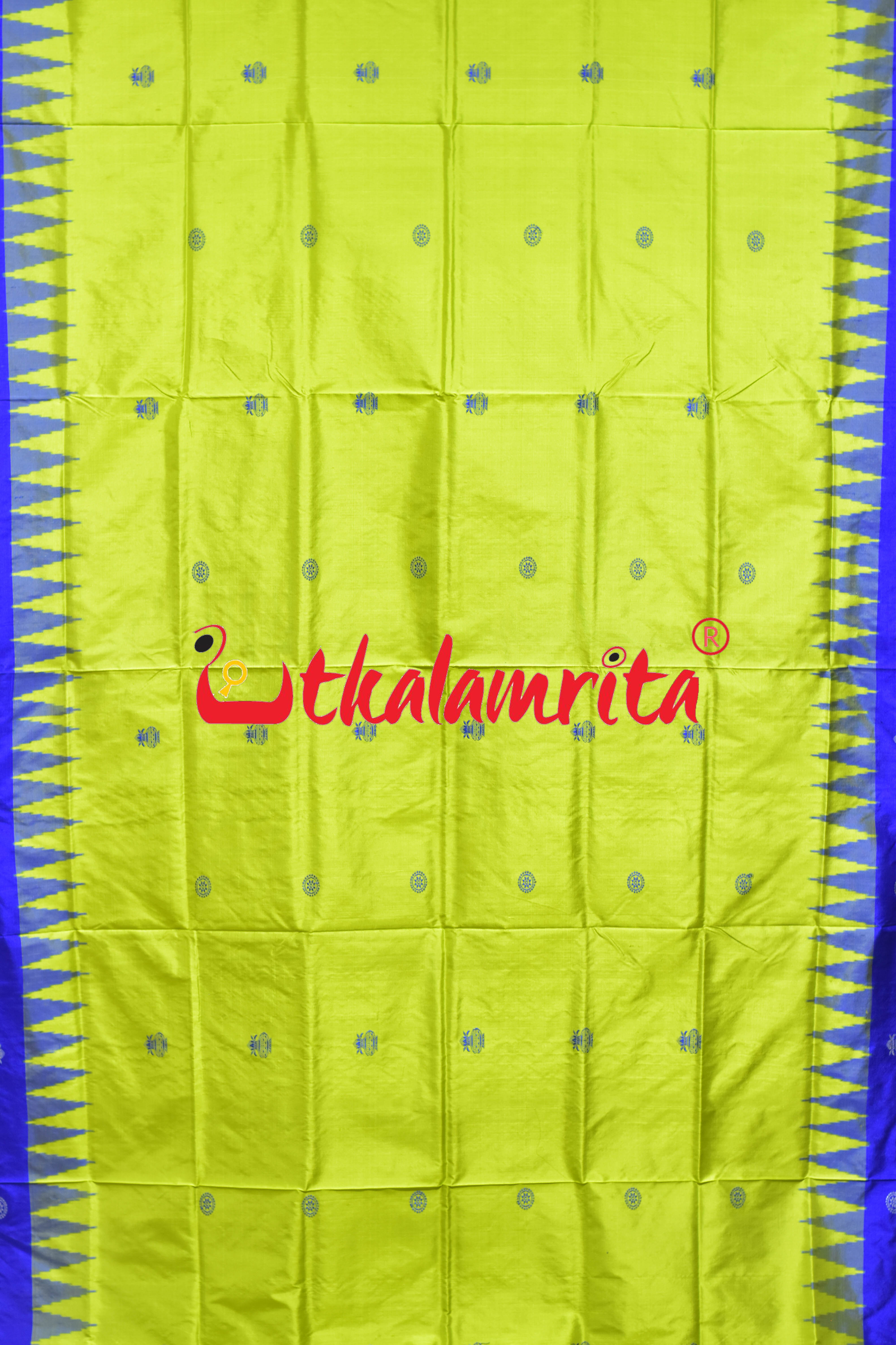 Neon Green Kalasa Blue Bomkai Silk Saree