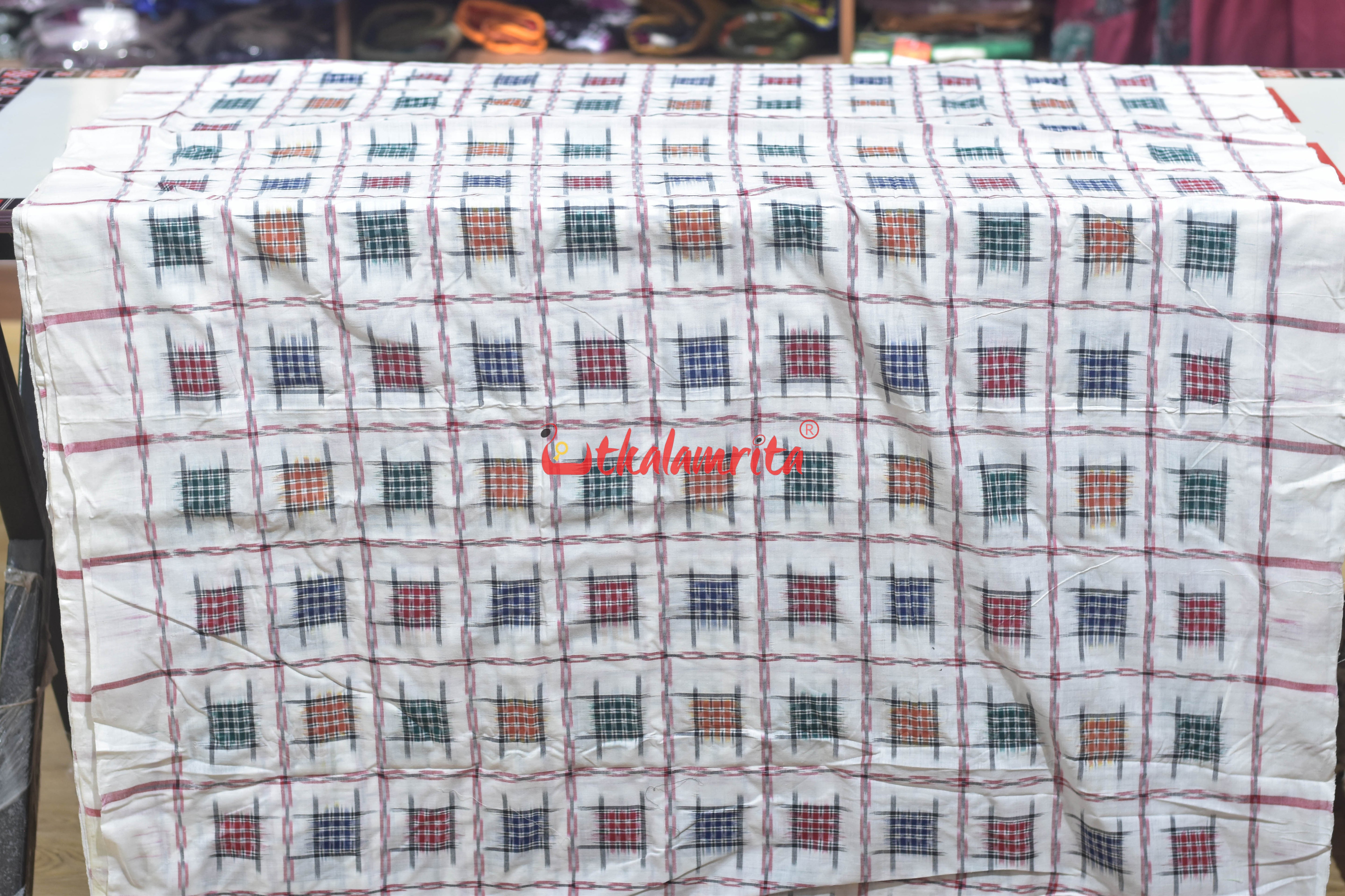 White Mini Aswini Sambalpuri Cotton (Fabric)