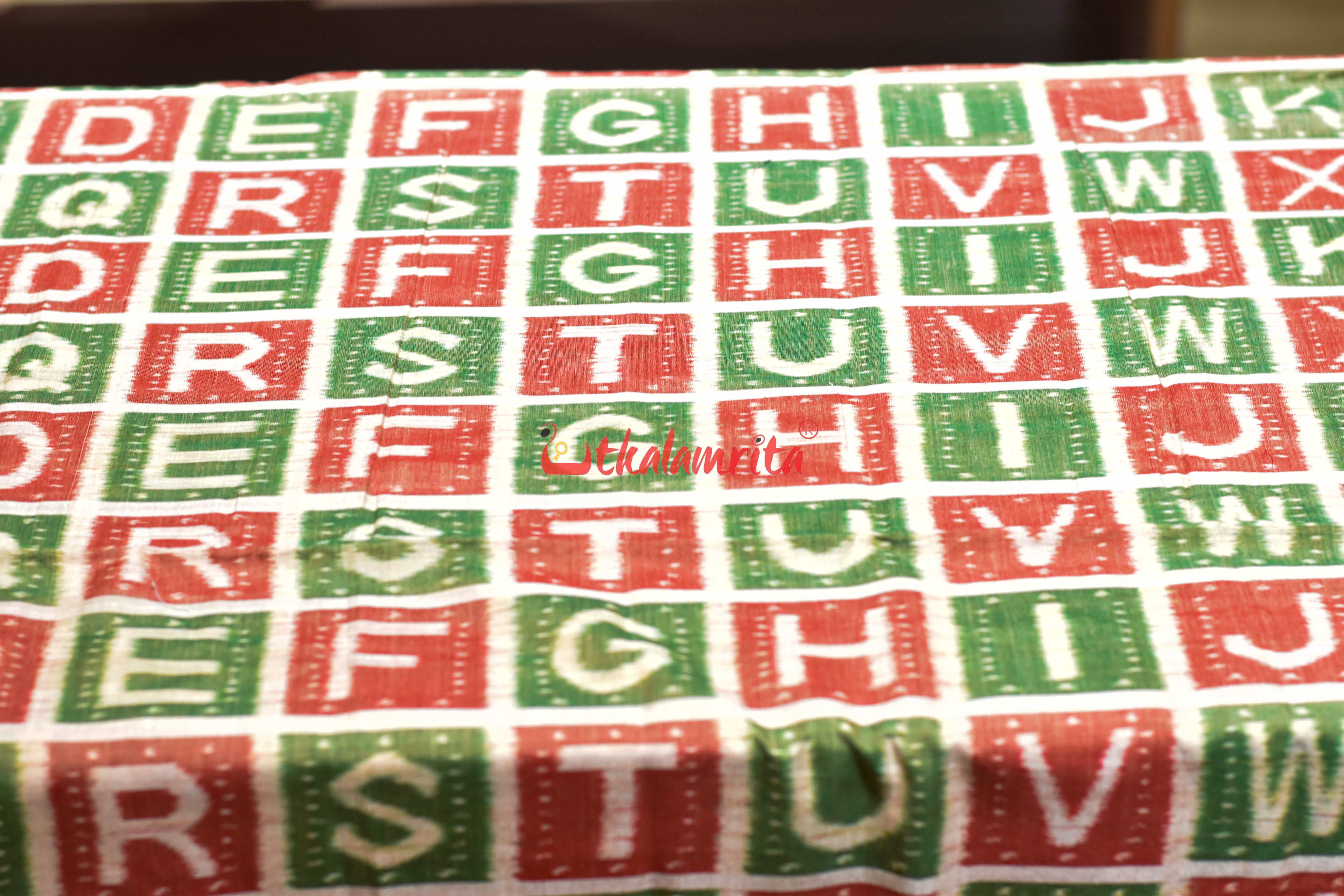 Matha Green Red English Alphabets Cotton (Fabric)