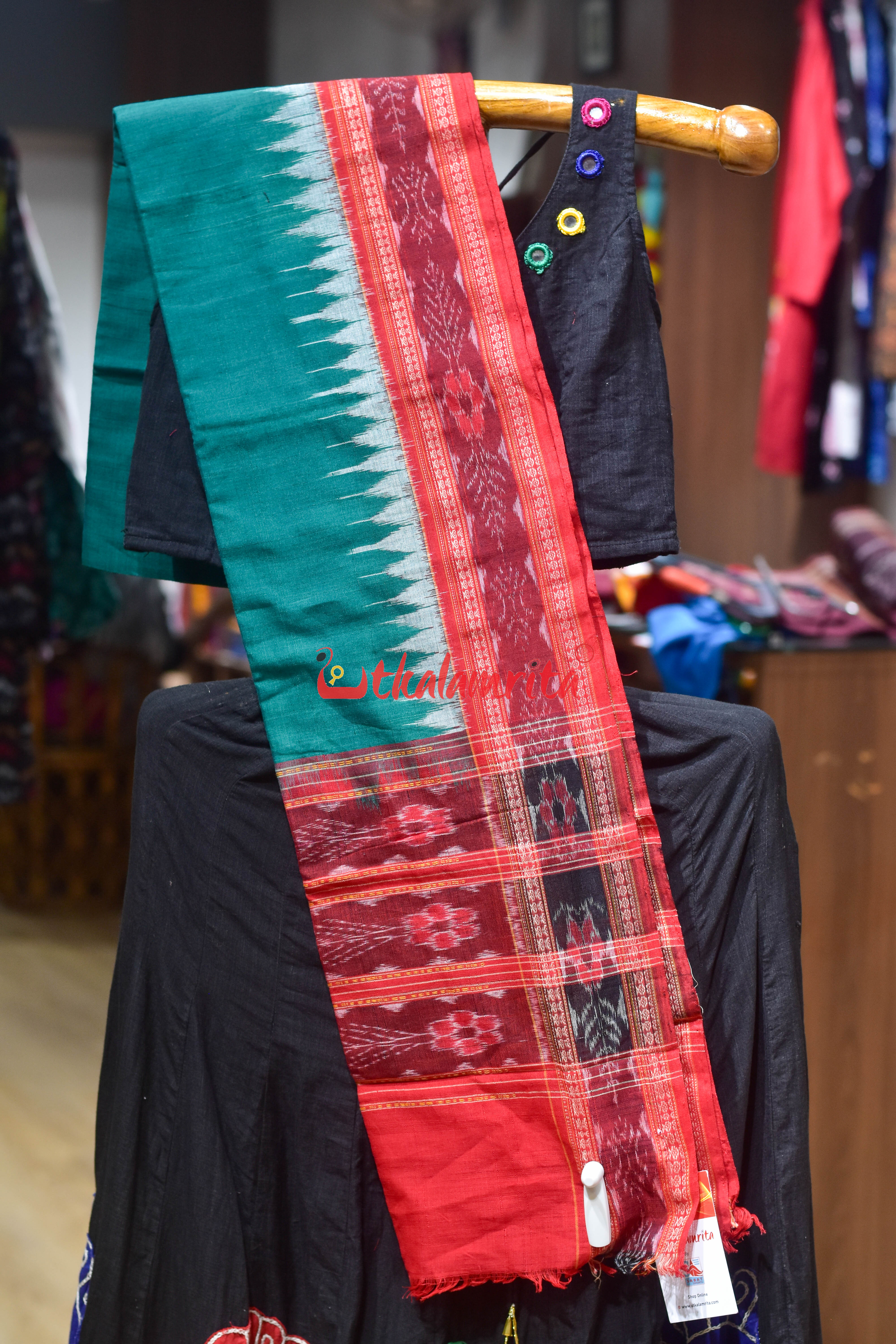 Green Red Flower Bandha Cotton (Dupatta)