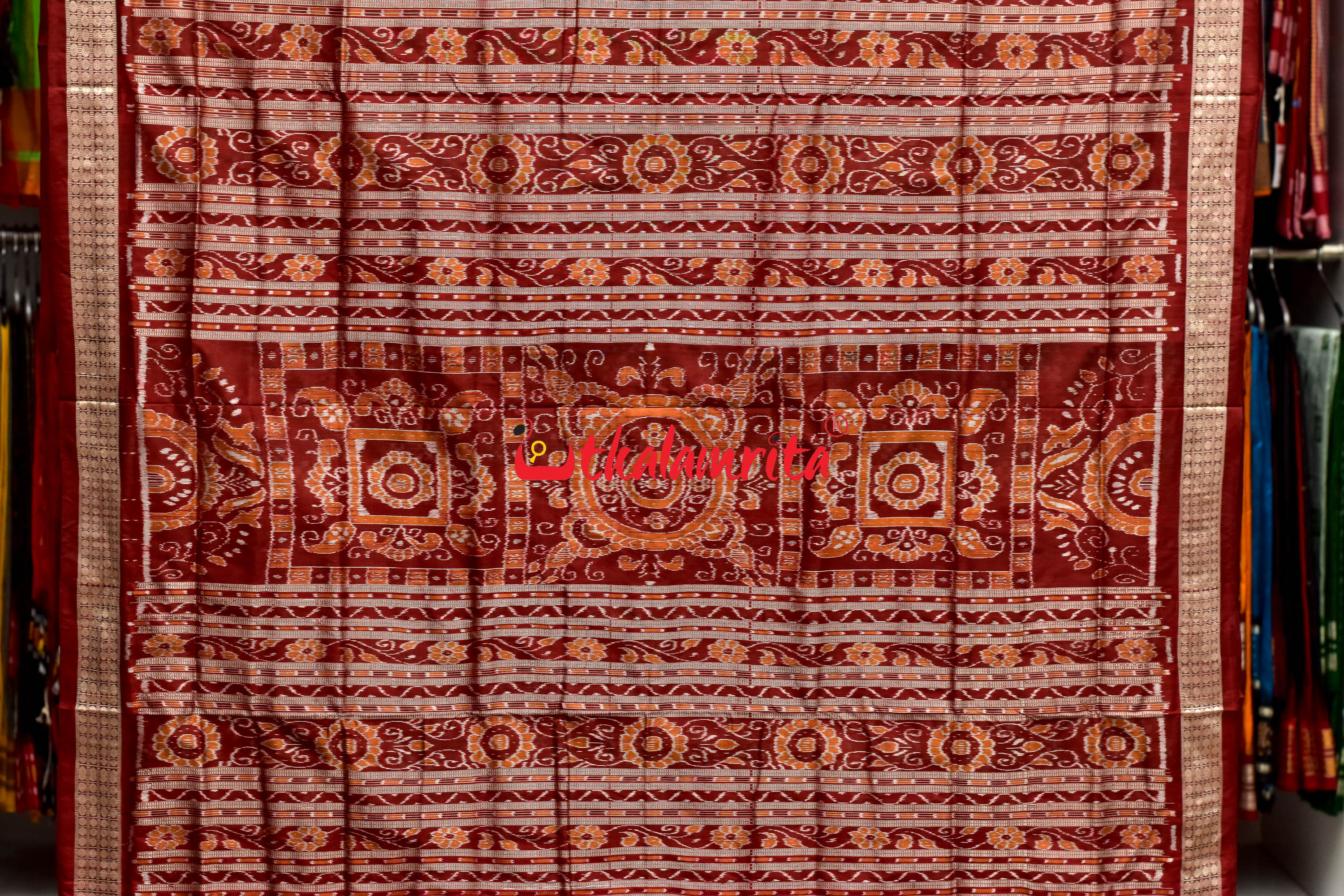 45 Kuthi Mehndi Maroon Pasapali Silk Saree