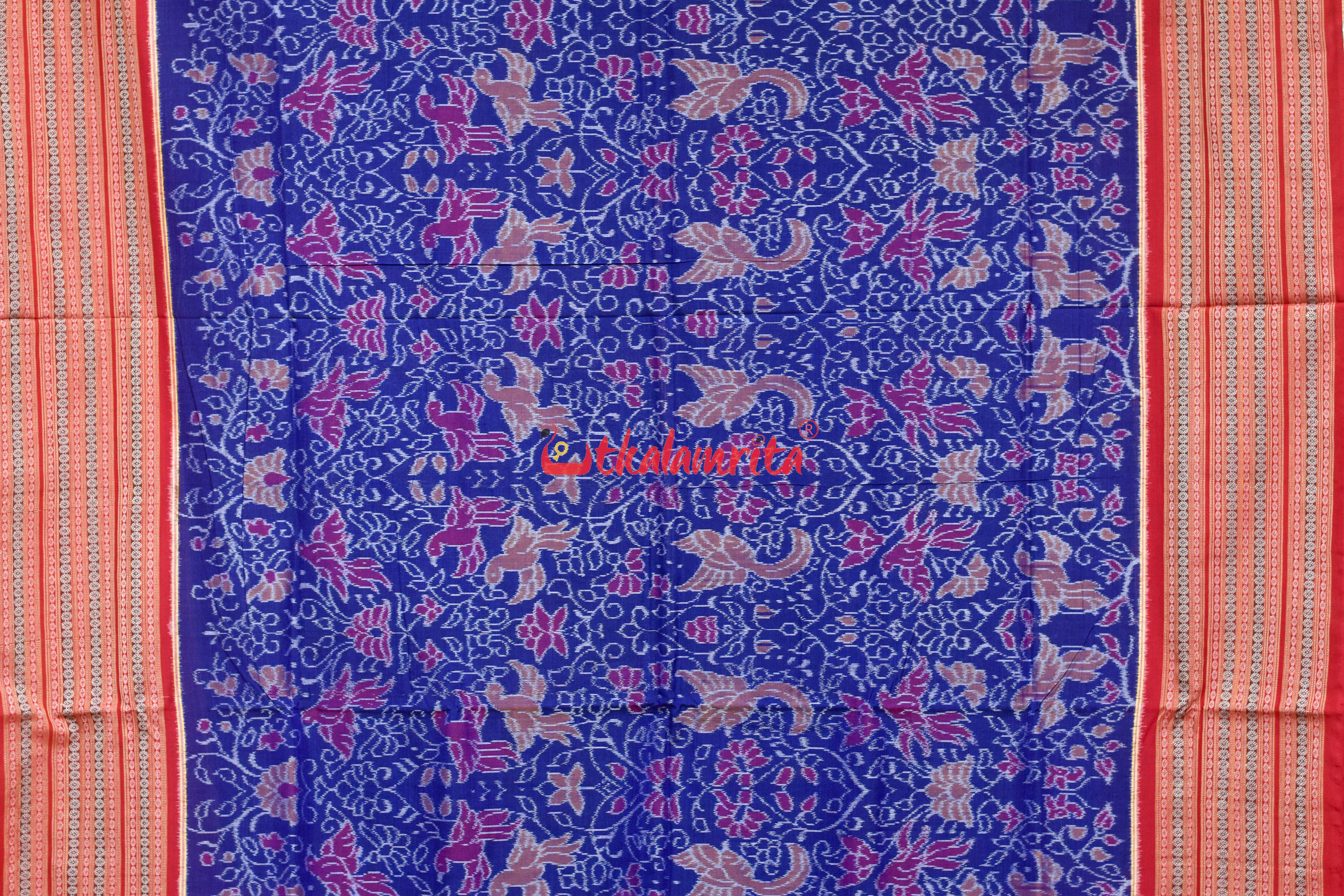 Blue Jungel Wide Border Sambalpuri Cotton Saree