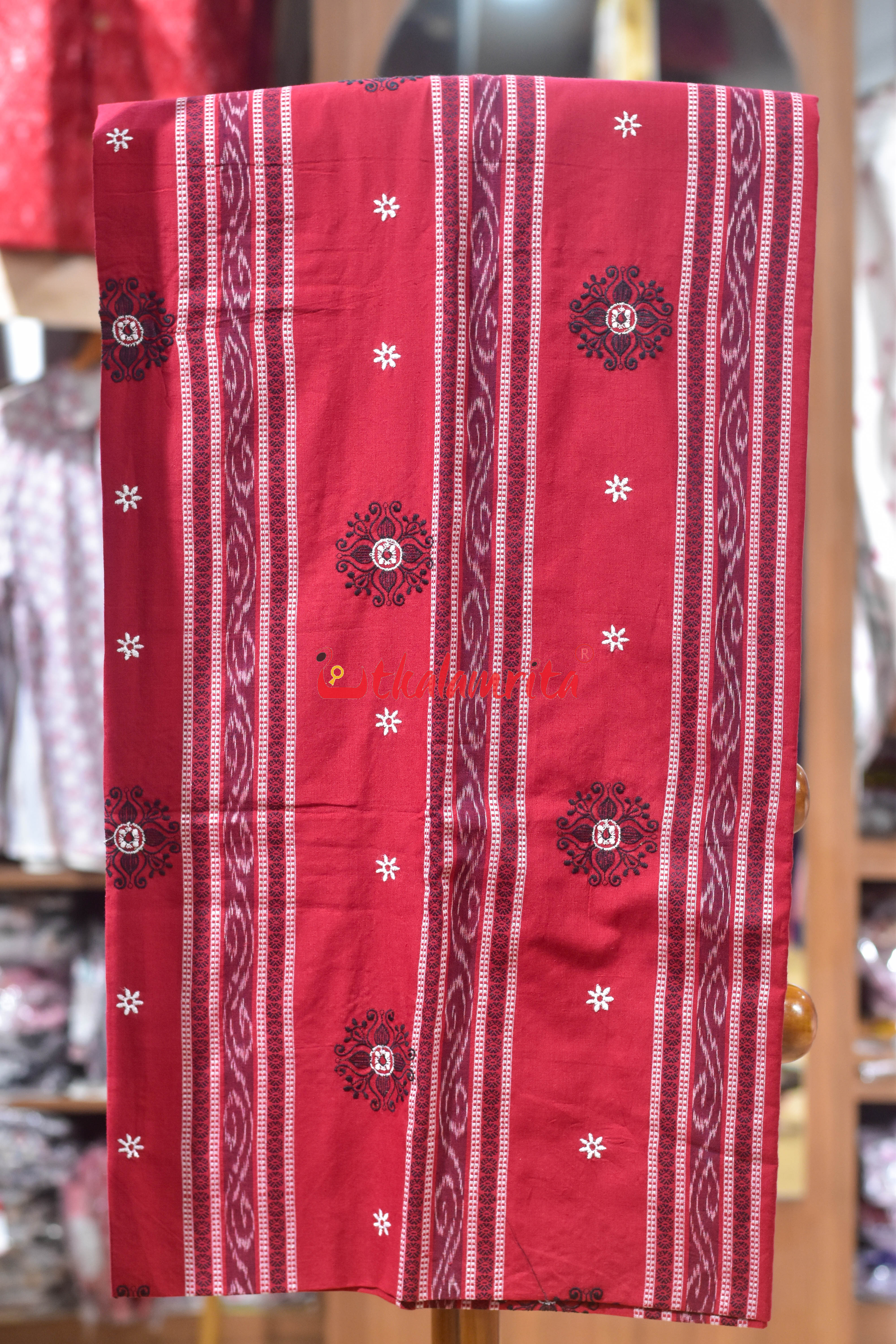 Red Black Flower Bomkai Cotton Dress Set