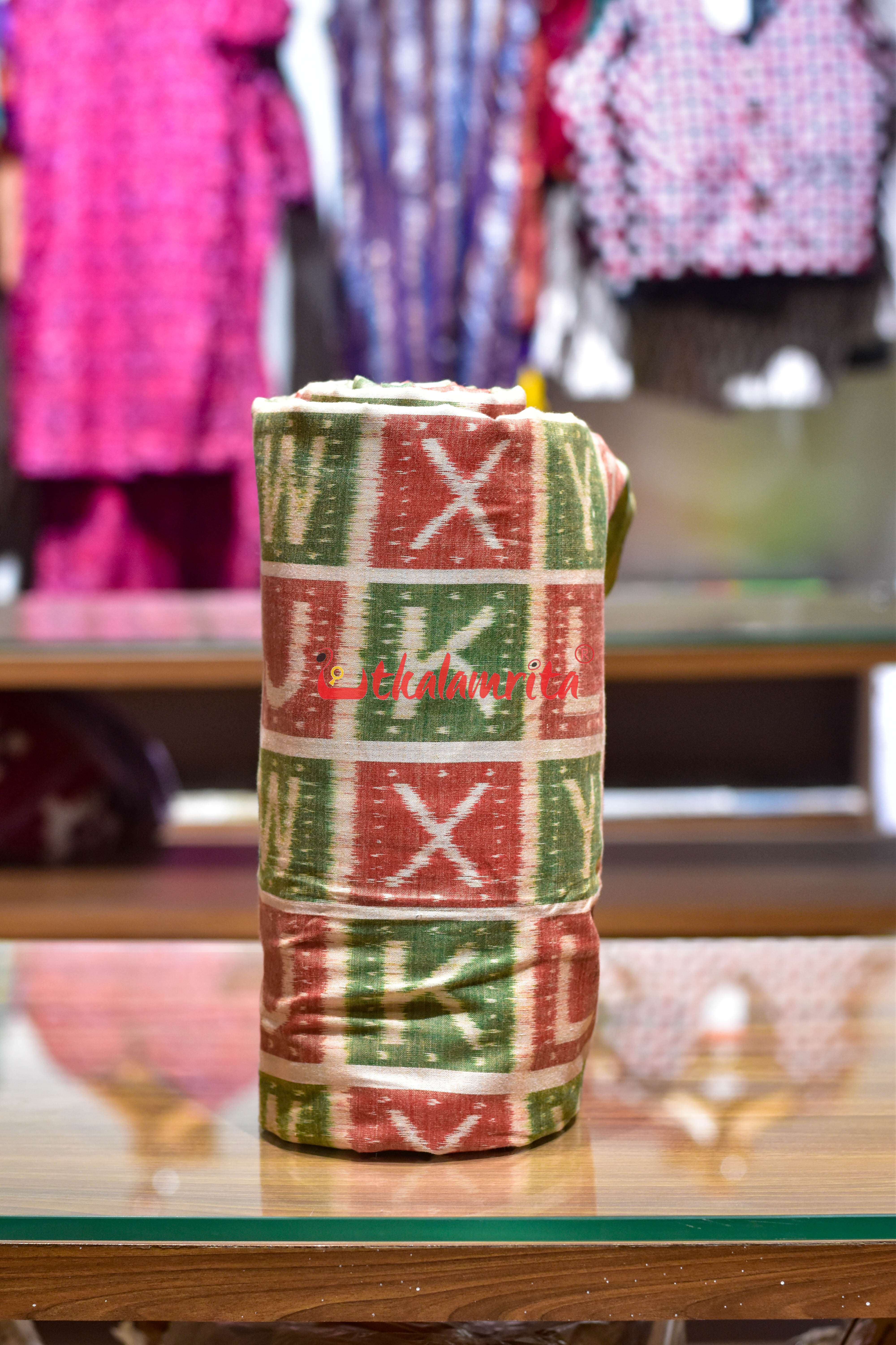 Matha Green Red English Alphabets Cotton (Fabric)
