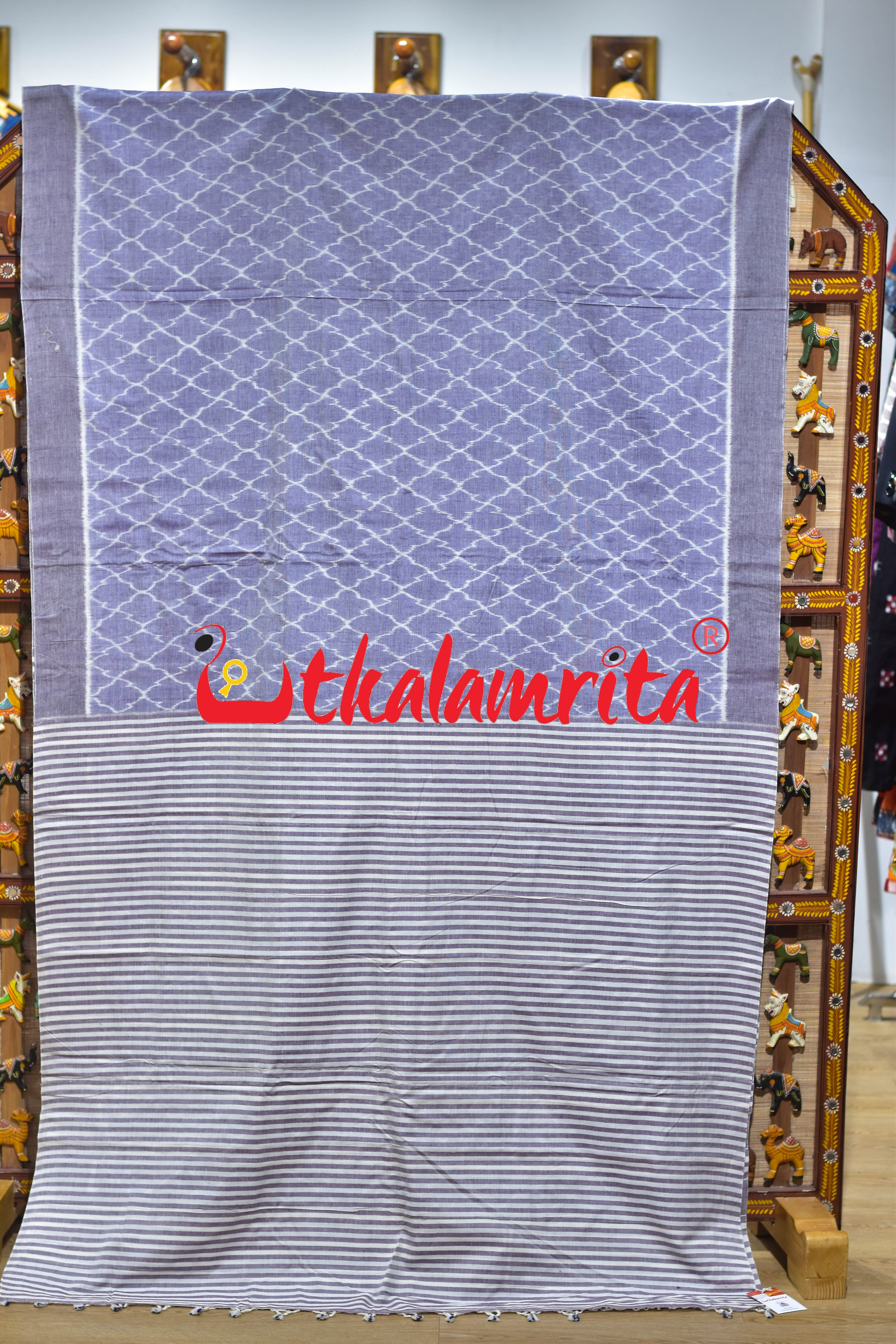 Lavender Cross Fence Khandua Cotton Saree