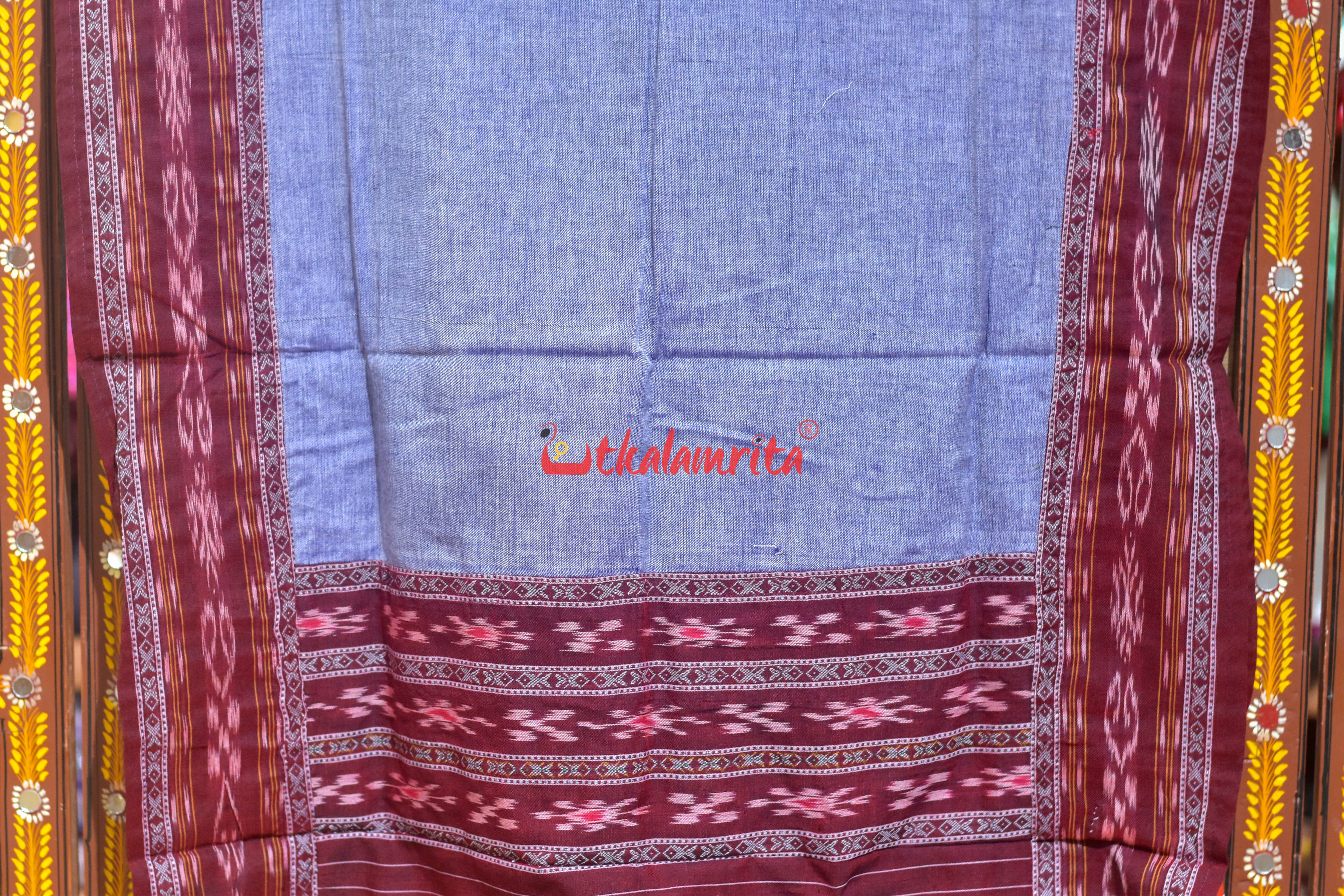 Maroon Blue Simple Pasapali Flower Dress Set