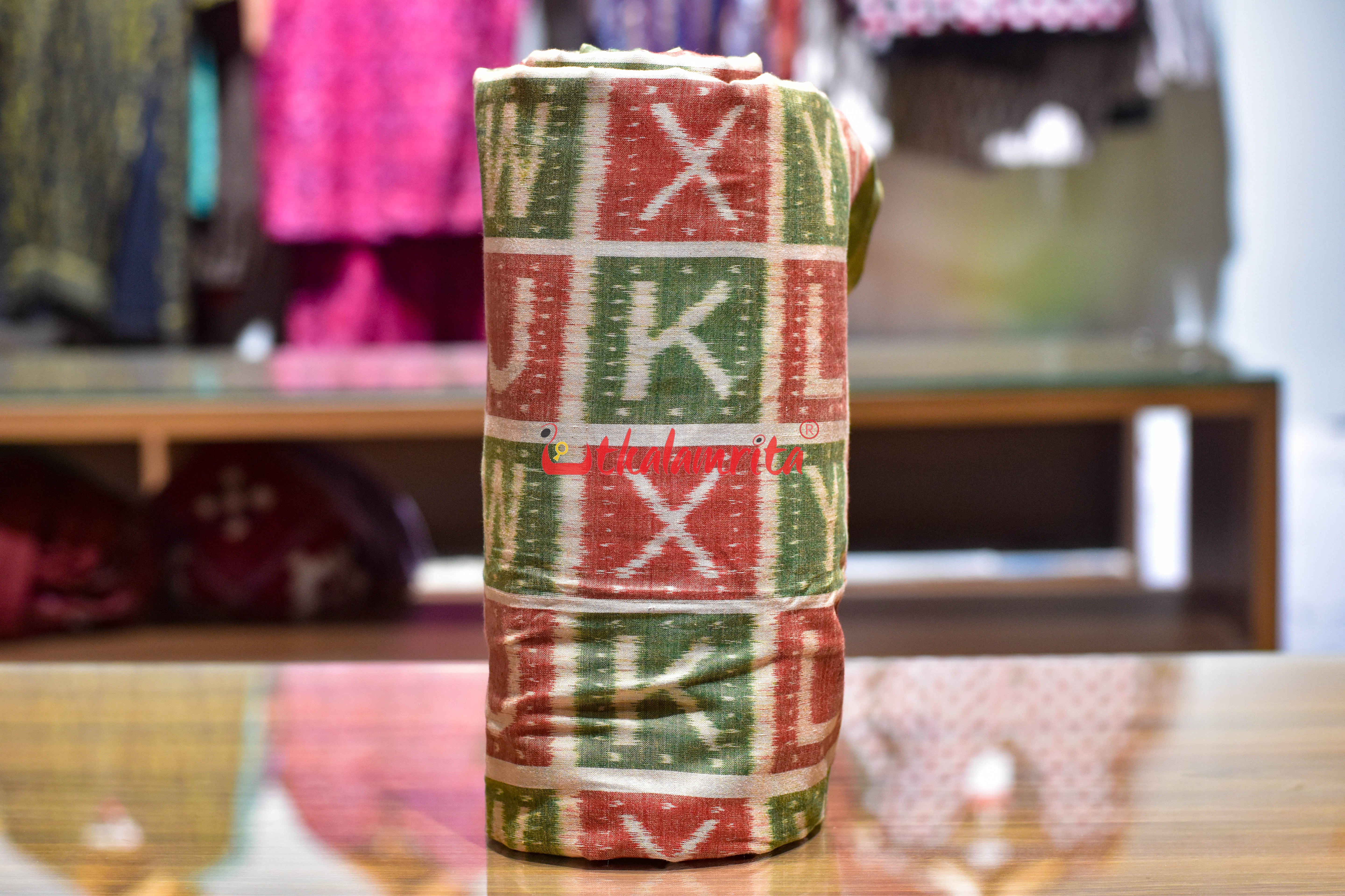 Matha Green Red English Alphabets Cotton (Fabric)