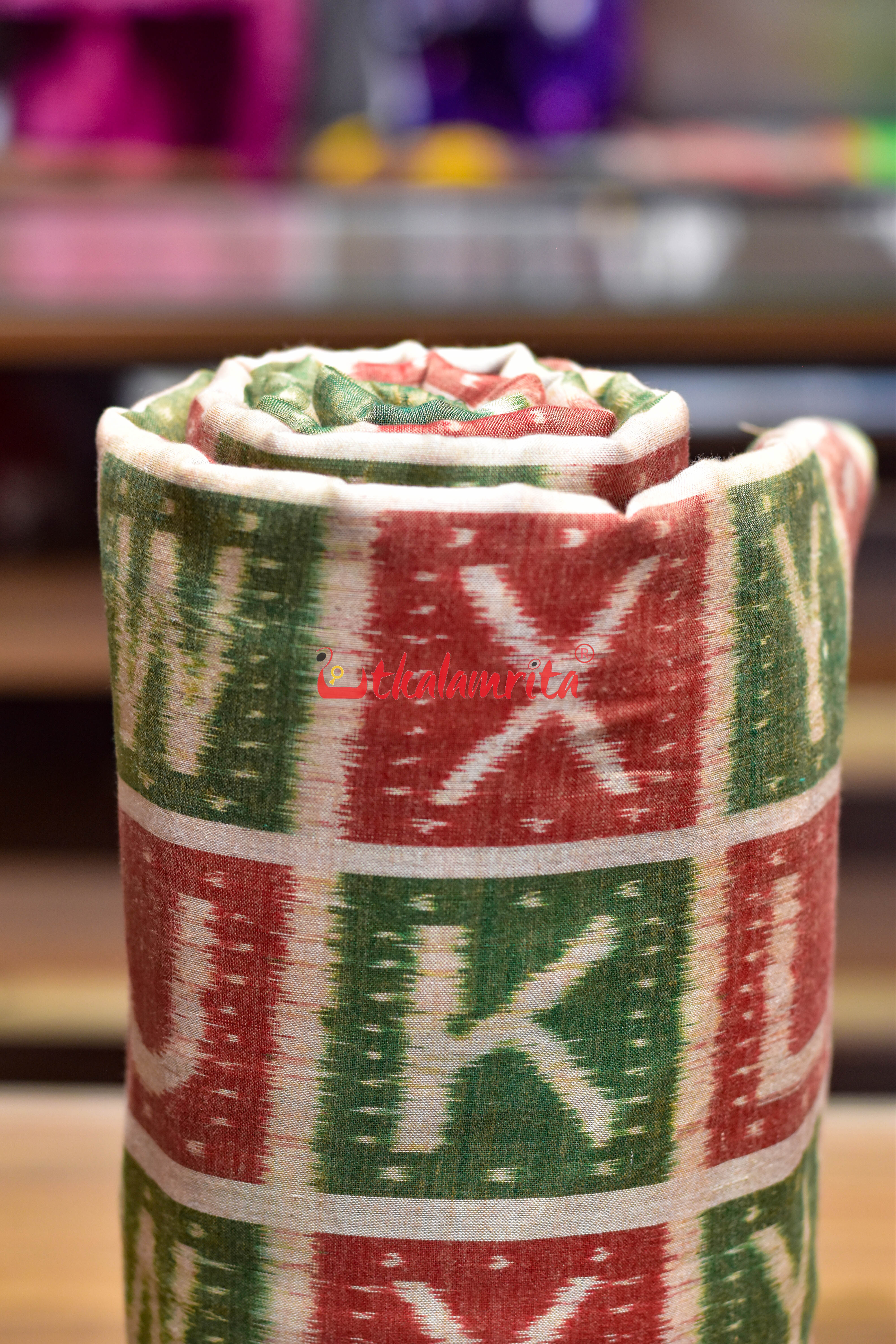 Matha Green Red English Alphabets Cotton (Fabric)