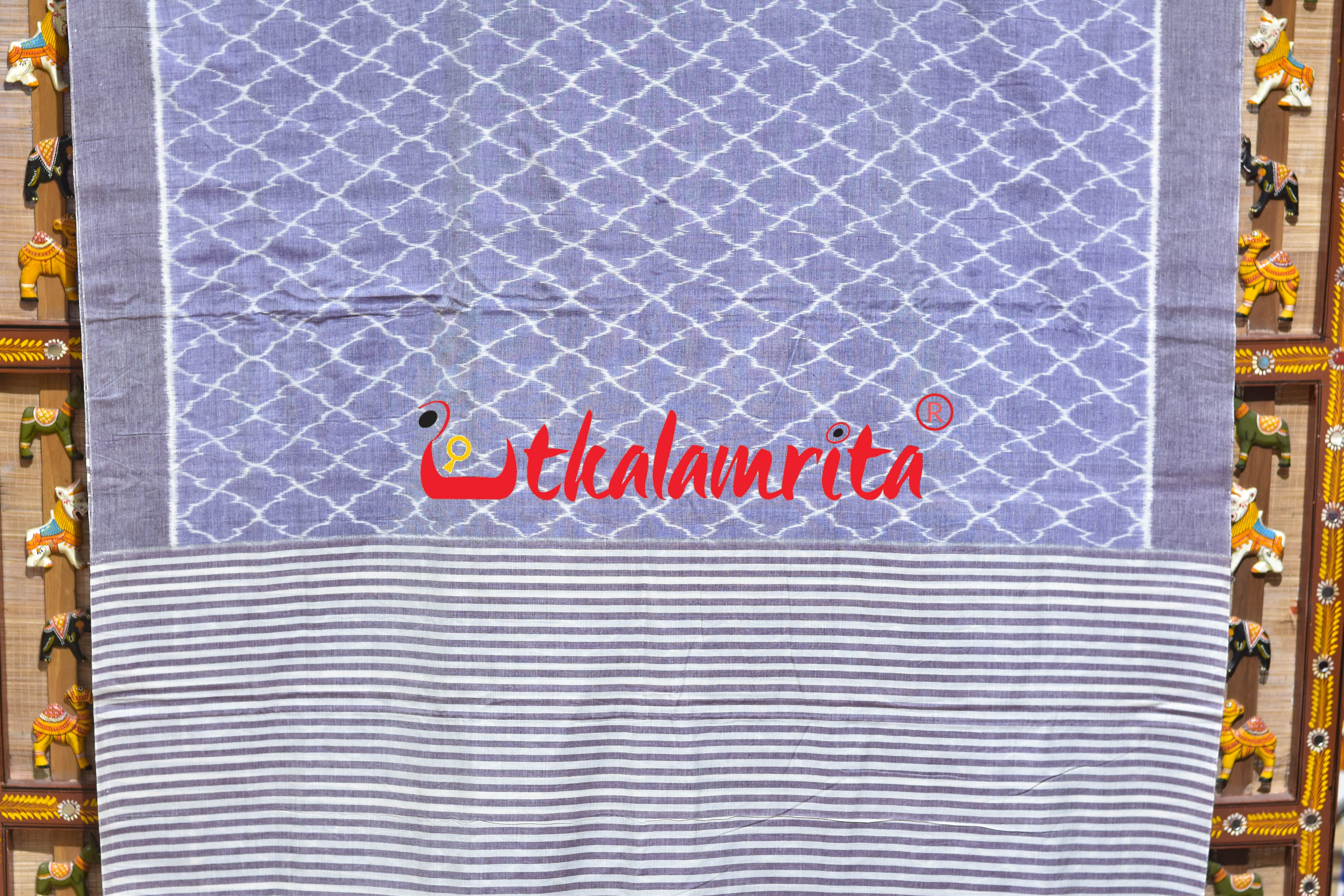 Lavender Cross Fence Khandua Cotton Saree