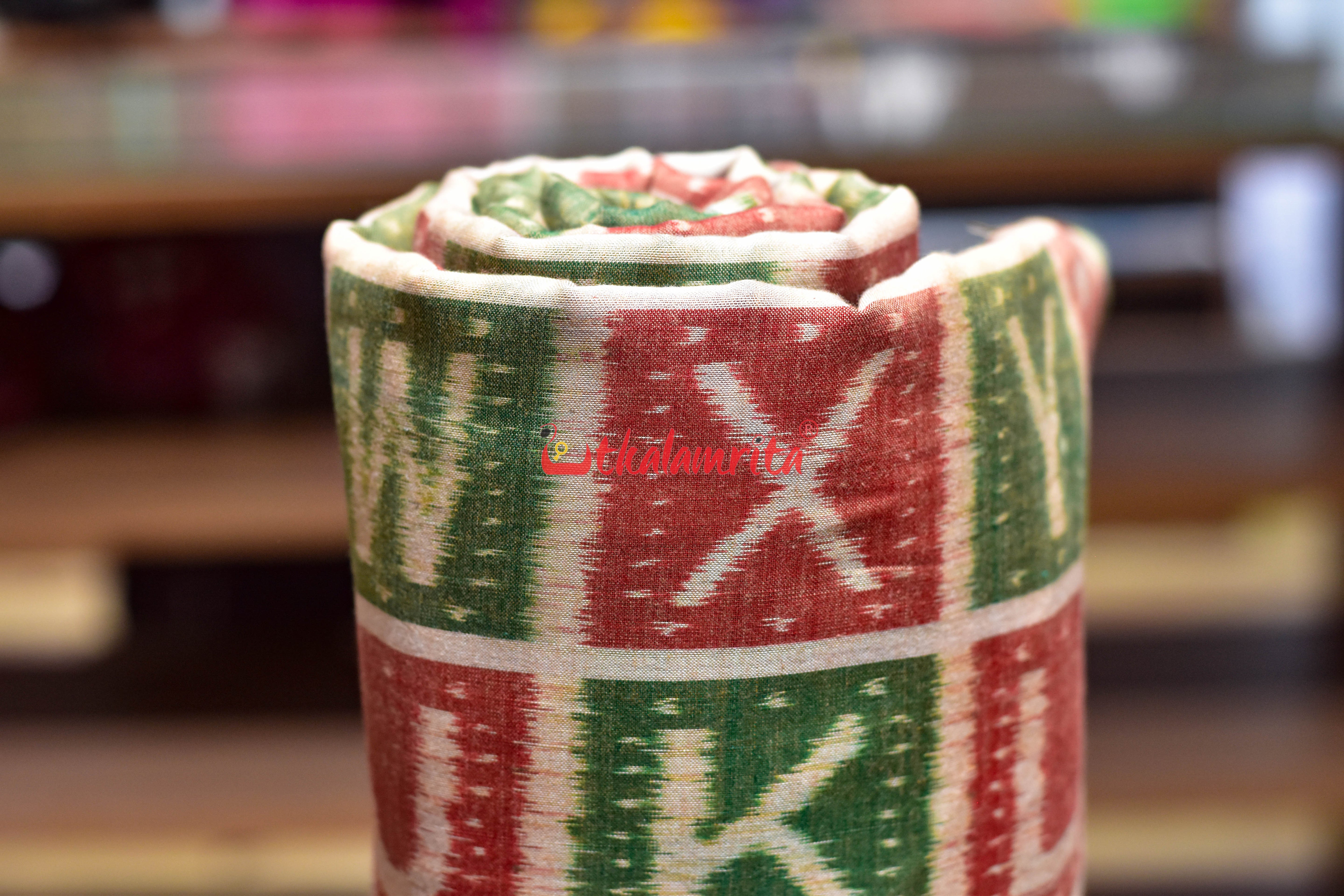 Matha Green Red English Alphabets Cotton (Fabric)