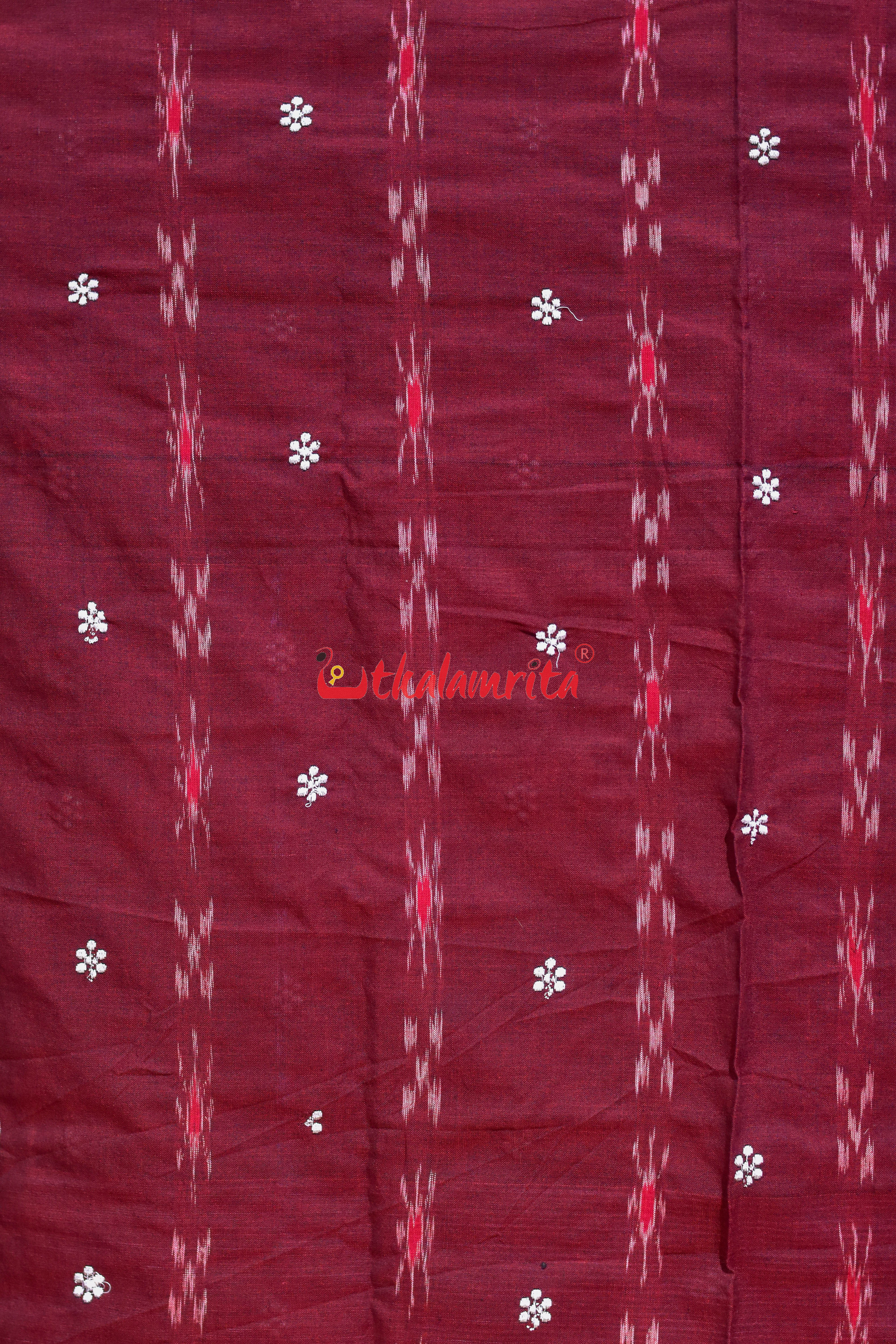 Maroon Blue Simple Pasapali Flower Dress Set