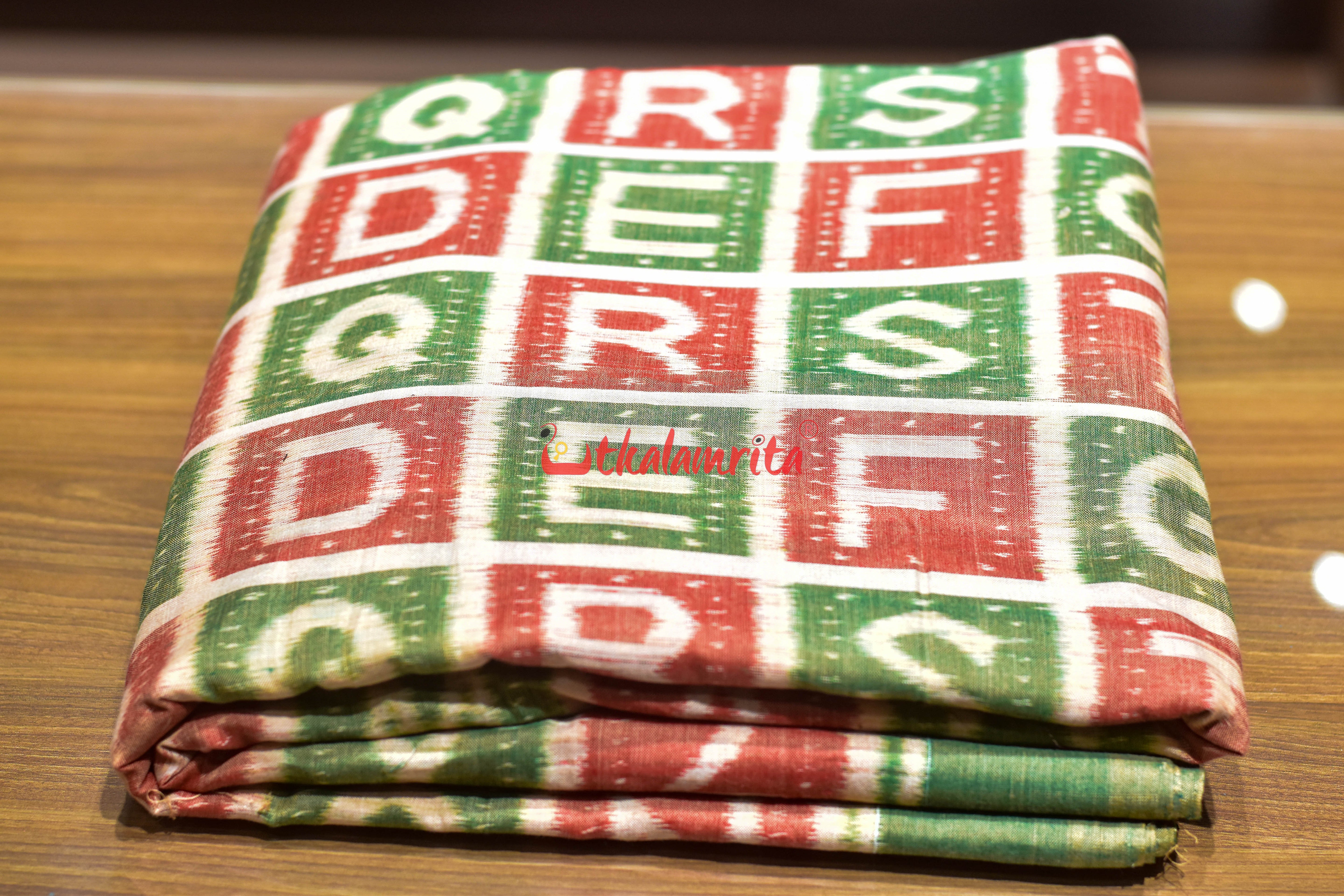 Matha Green Red English Alphabets Cotton (Fabric)