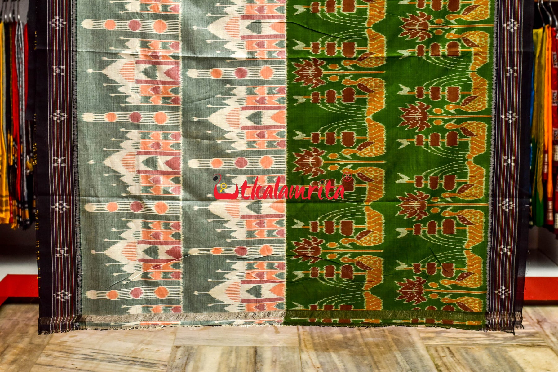 Half Half Taj Mahal Boita Mehndi Khandua Cotton Saree