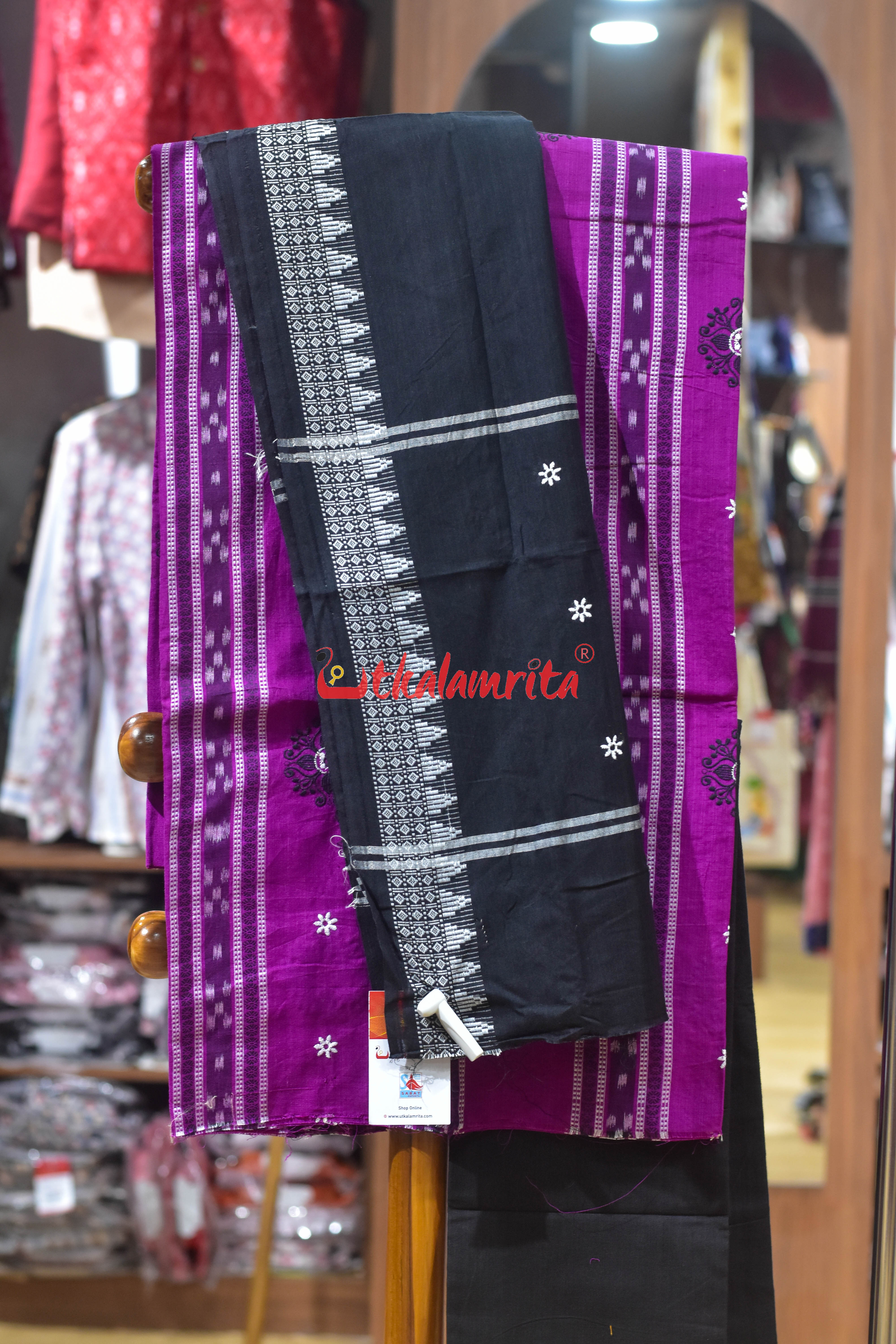 Purple Black Flower Bomkai Cotton Dress Set